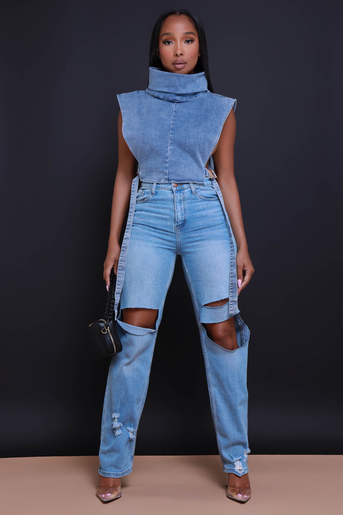 Found You High Rise Ripped Wide Leg Jeans - Medium Wash - Swank A Posh