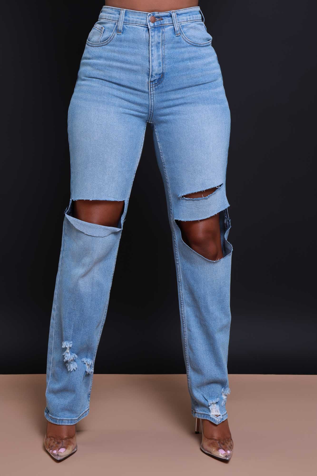 Found You High Rise Ripped Wide Leg Jeans - Medium Wash - Swank A Posh