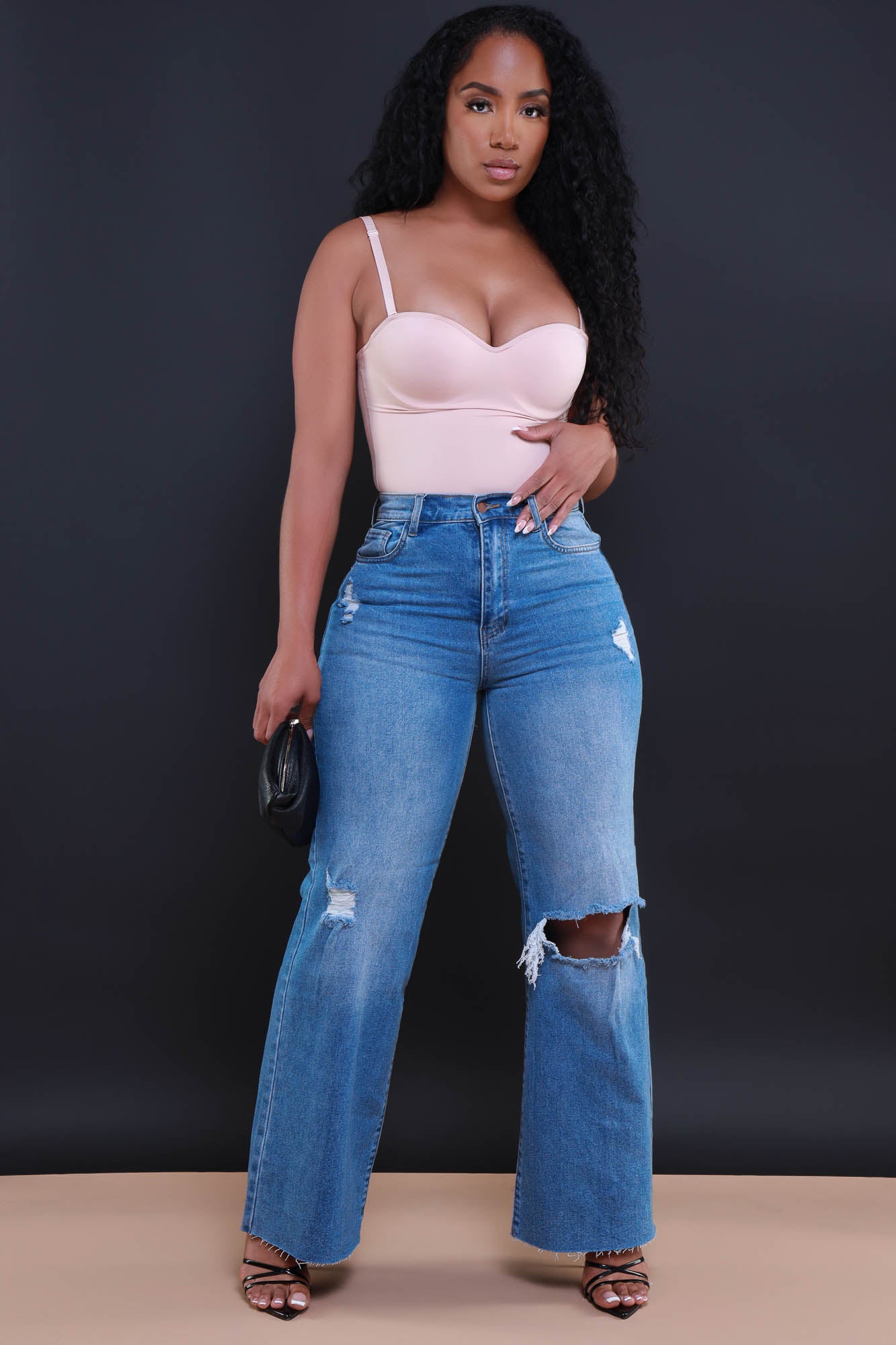 RWD RAW 400 High Rise Jeans - Medium Wash Distressed Straight Leg - Swank A Posh