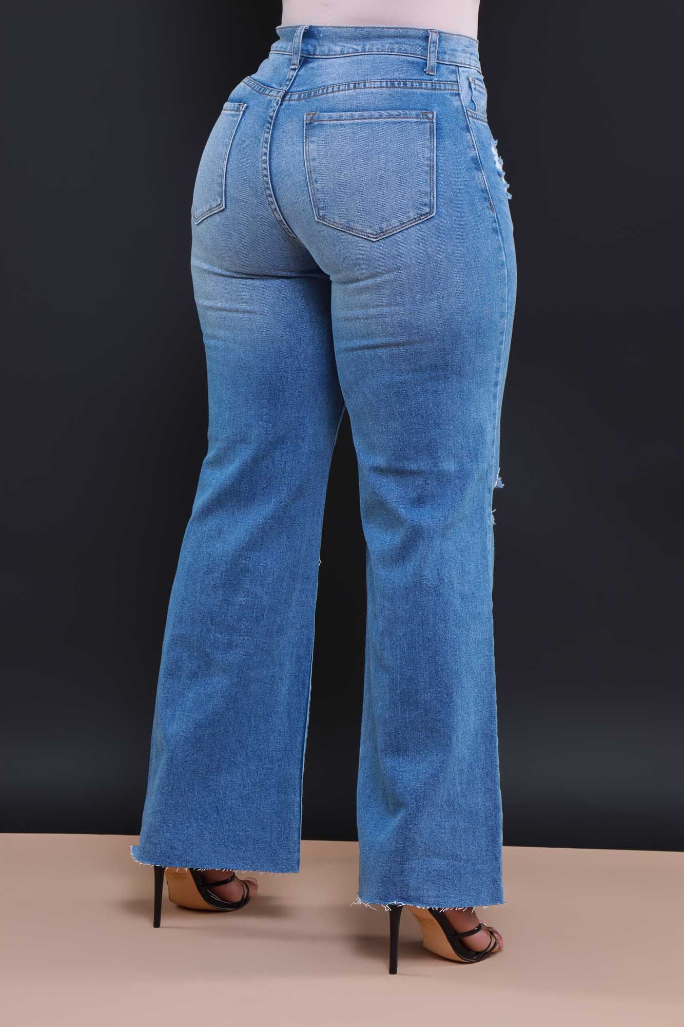 Rewind High Rise Distressed Bootcut Jeans - Medium Wash - Swank A Posh