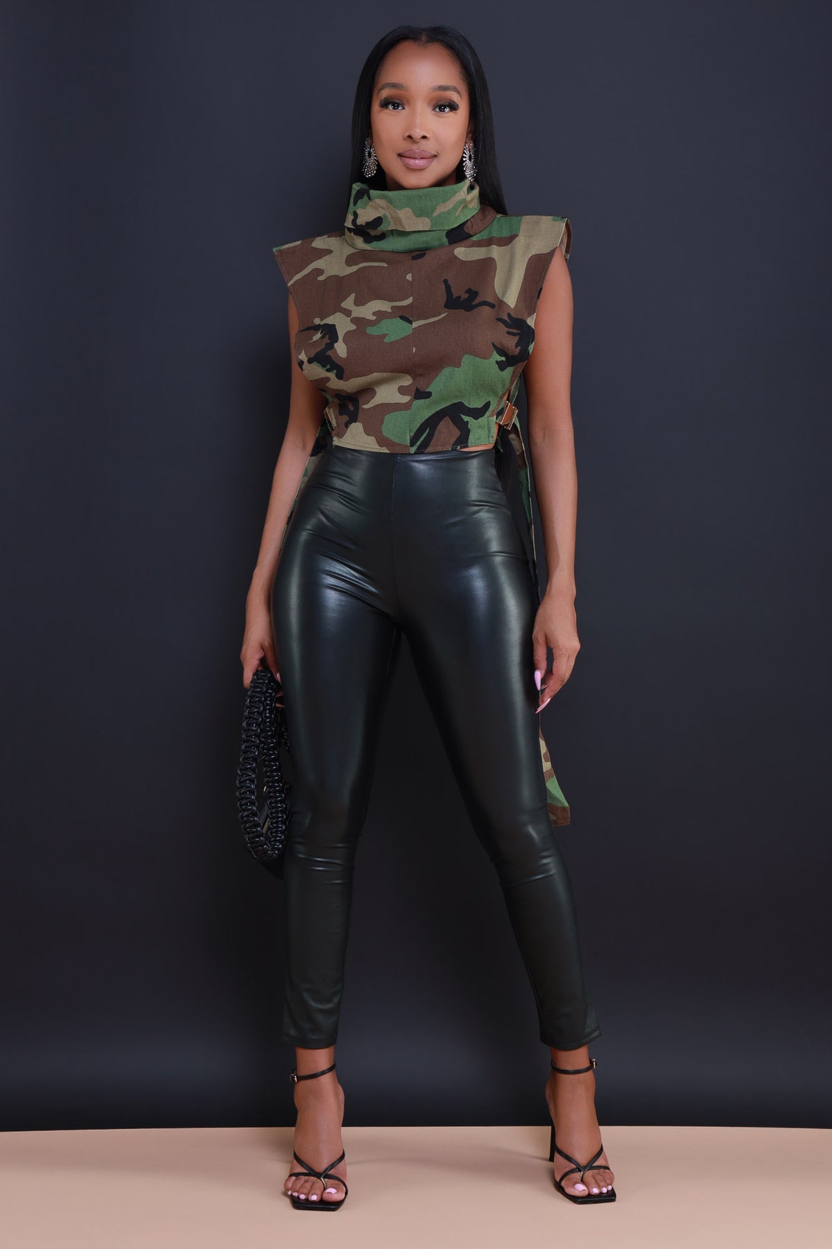 
              Two Sides Turtleneck Crop Top - Olive Camouflage - Swank A Posh
            