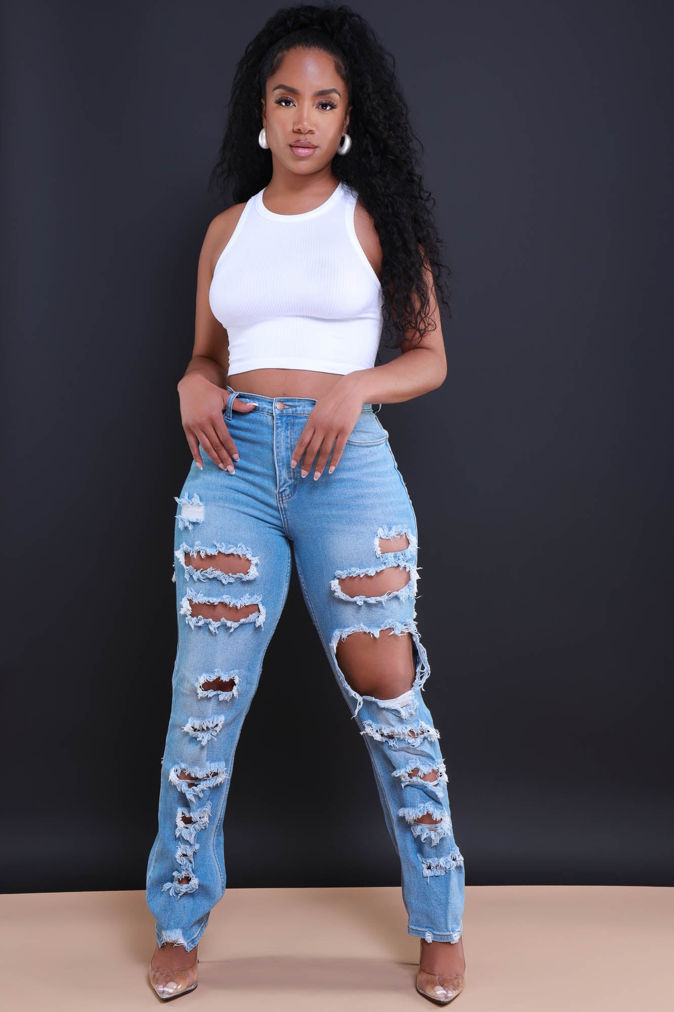 Pregame Distressed High Rise Jeans - Medium Wash - Swank A Posh