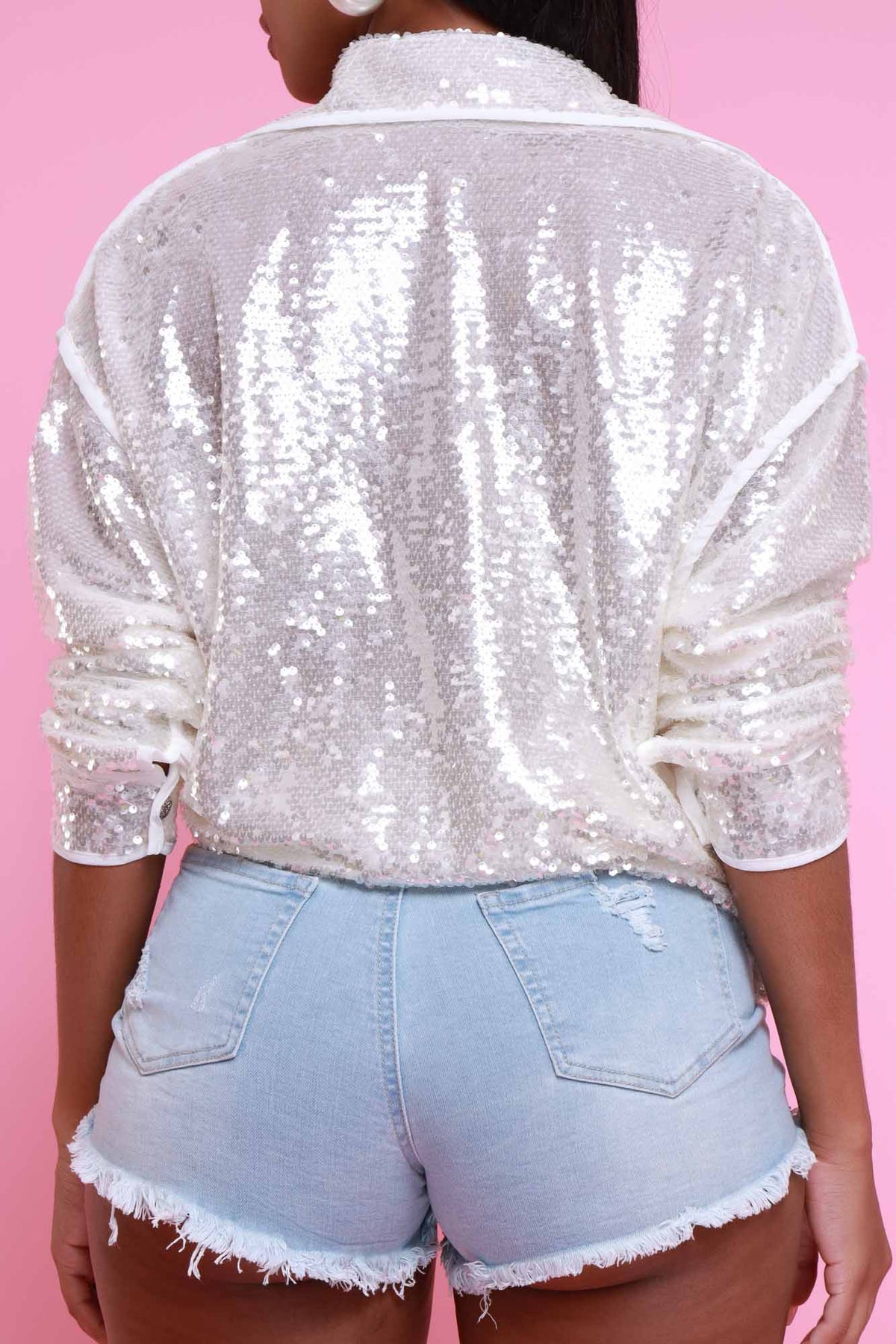 
              Feel The Spark Oversized Sequin Button Up - Silver - Swank A Posh
            