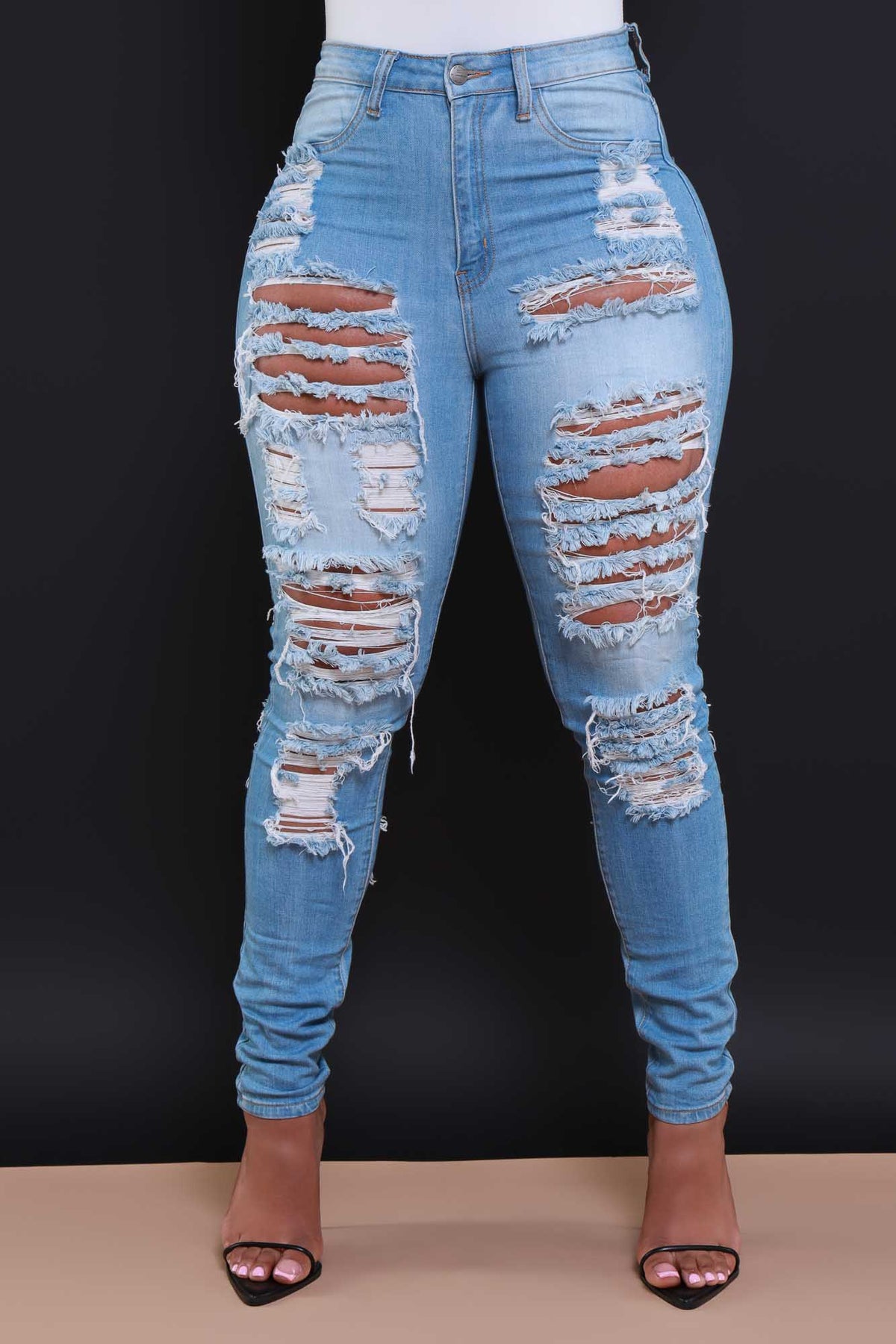 
              Foul Play Distressed High Rise Jeans - Light Wash - Swank A Posh
            