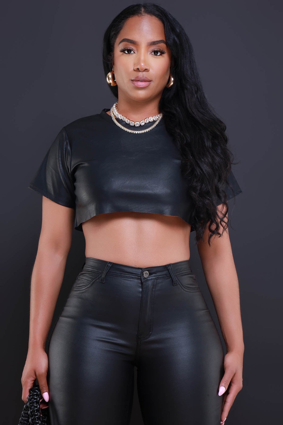 
              Act Grown Faux Leather Crop Top - Black - Swank A Posh
            