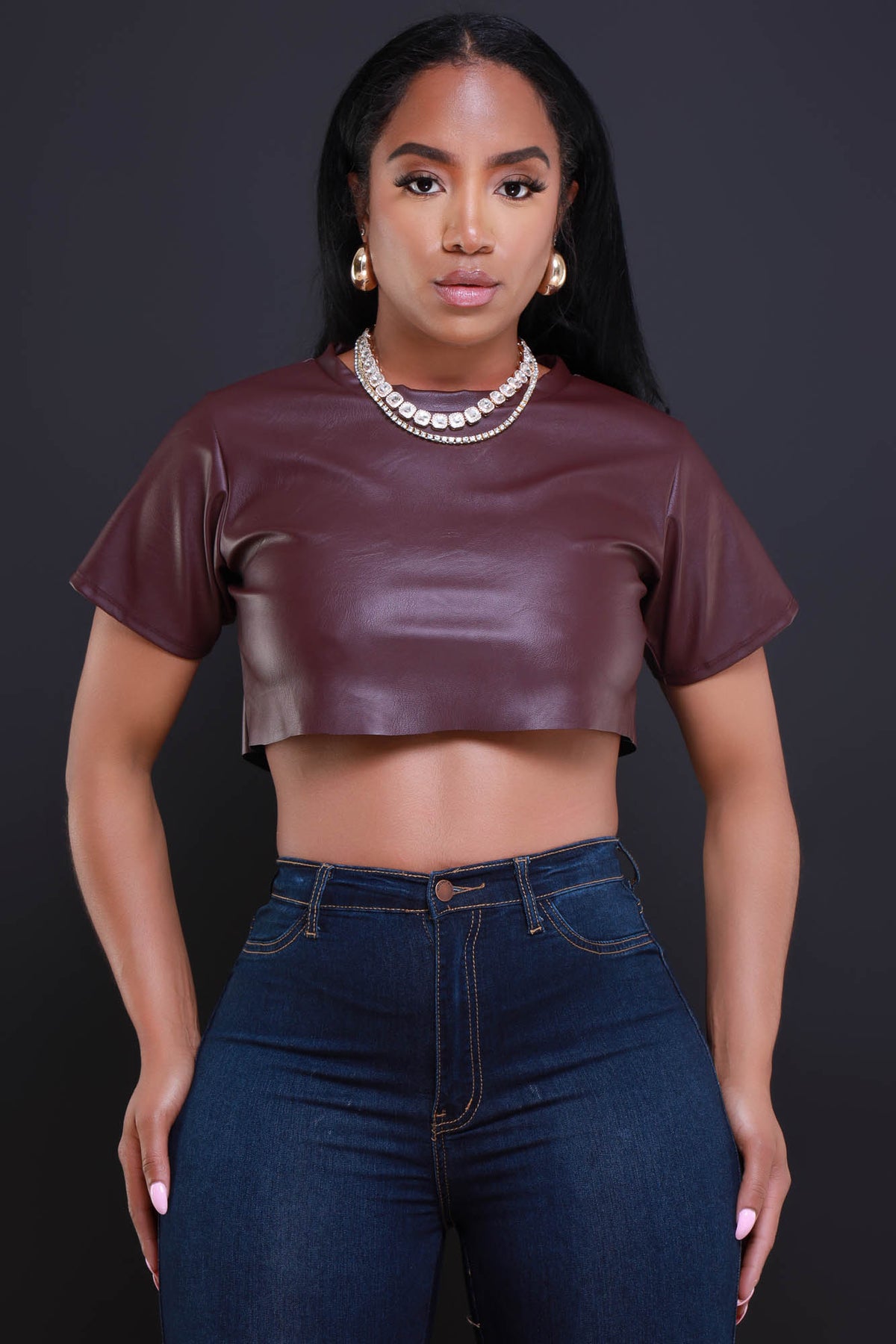 
              Act Grown Faux Leather Crop Top - Burgundy - Swank A Posh
            