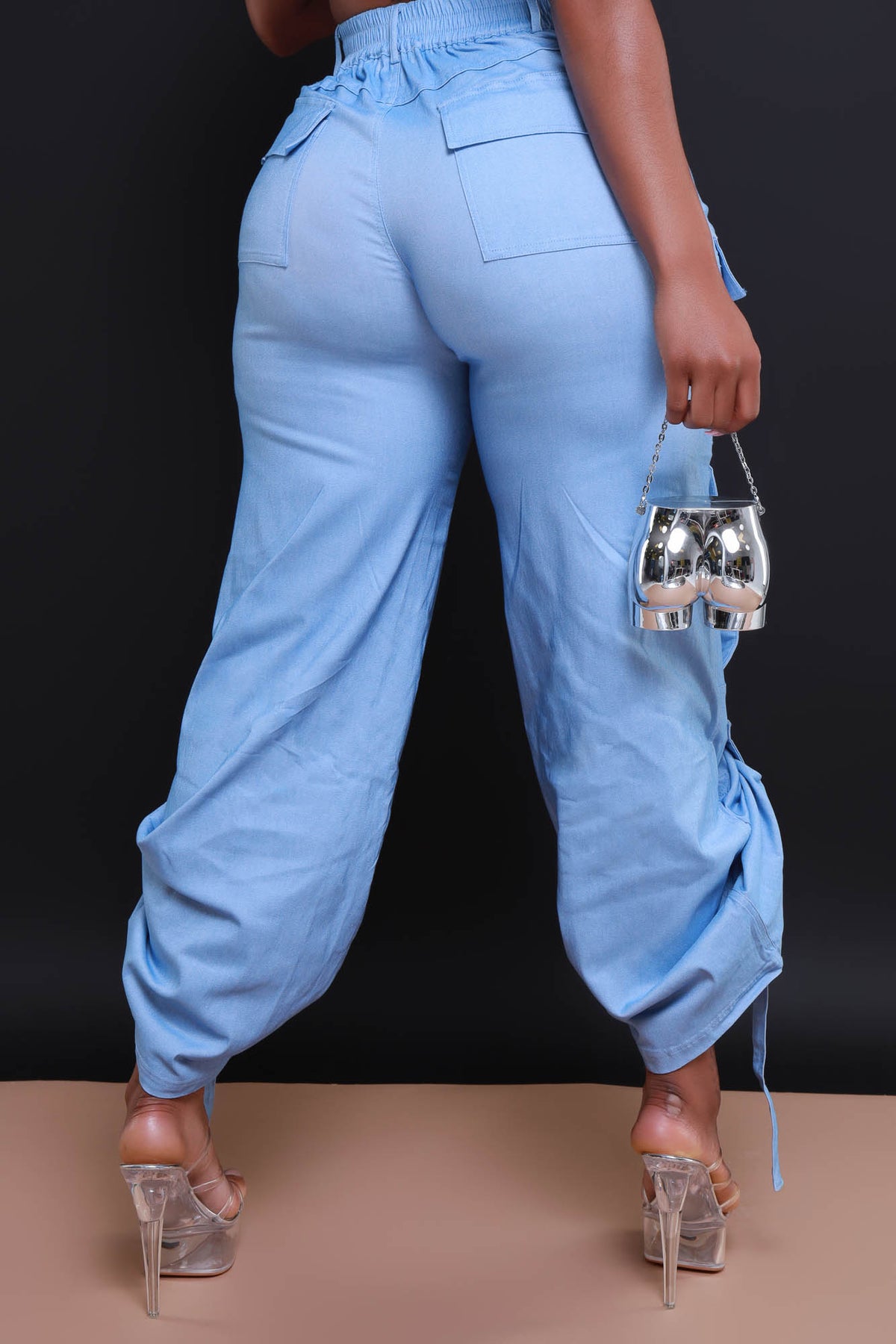 
              Runner Up Cropped Cargo Pants Set - Light Blue Denim - Swank A Posh
            
