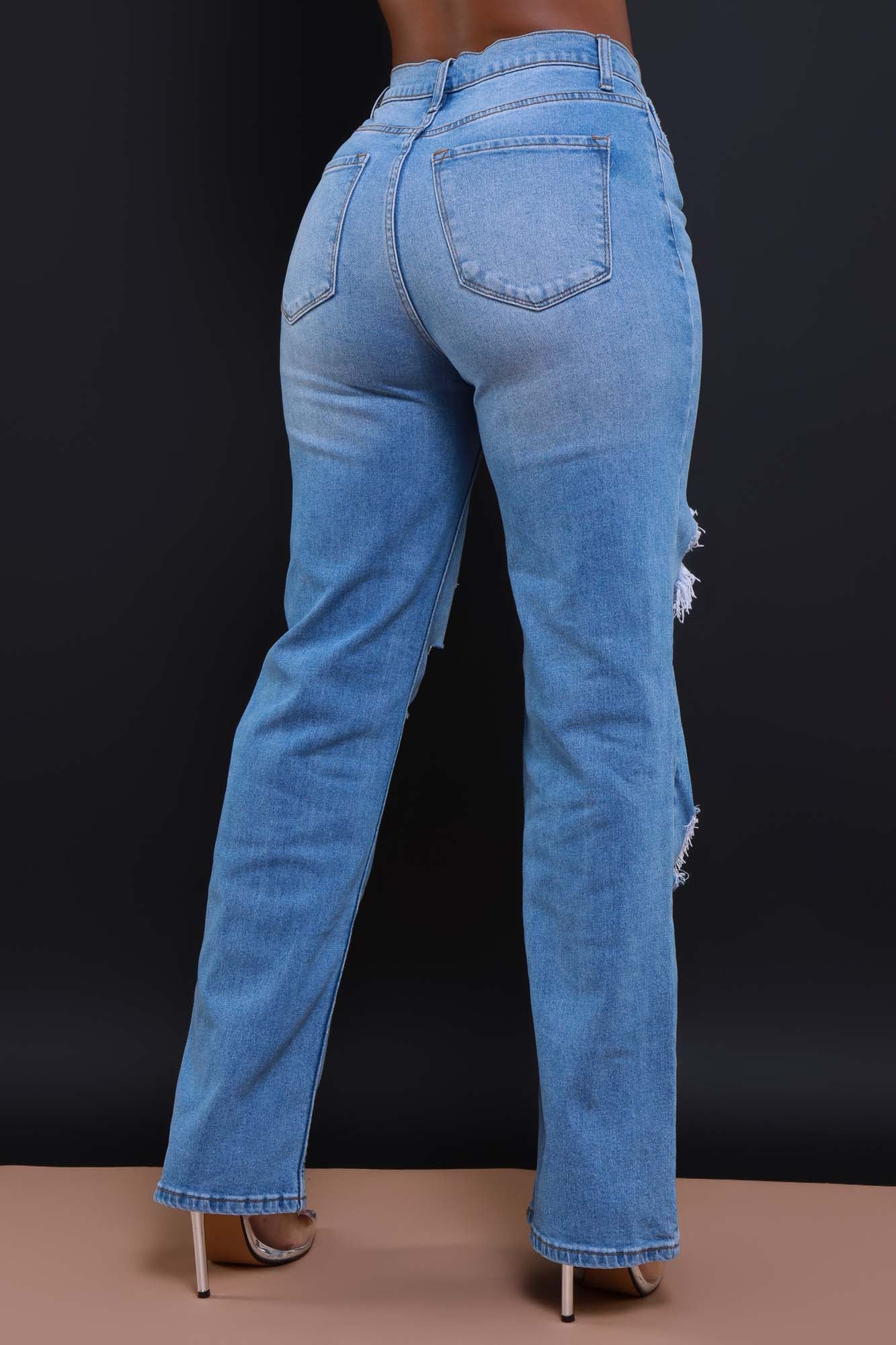 Back Talk High Rise Distressed Stretch Bootcut Jeans - Medium Wash - Swank A Posh
