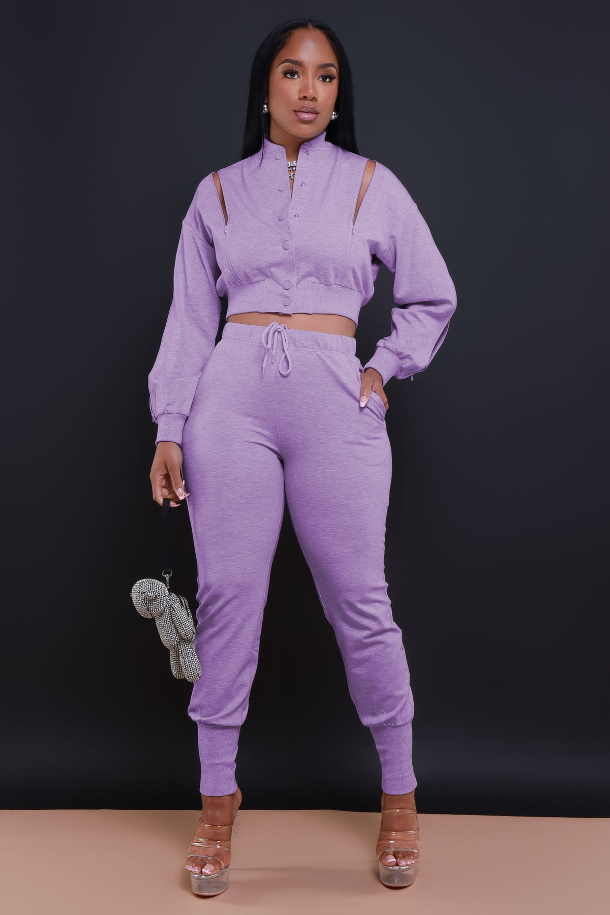 
              Top Priority Zippered Cropped Jogger Set - Lavender - Swank A Posh
            