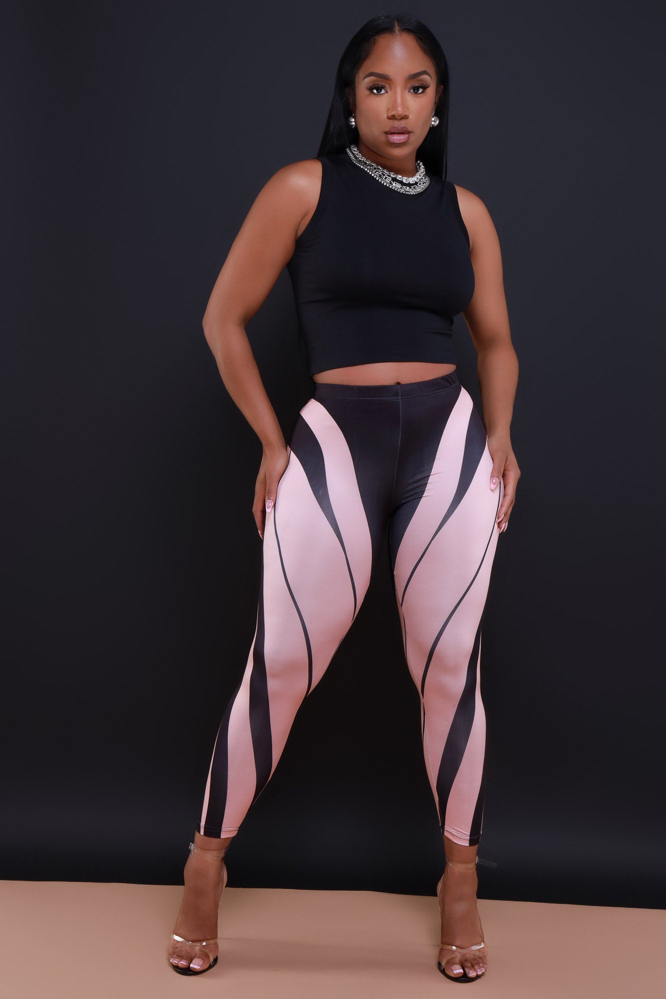 Can't Be High Rise Multicolor Leggings - Black/Pink