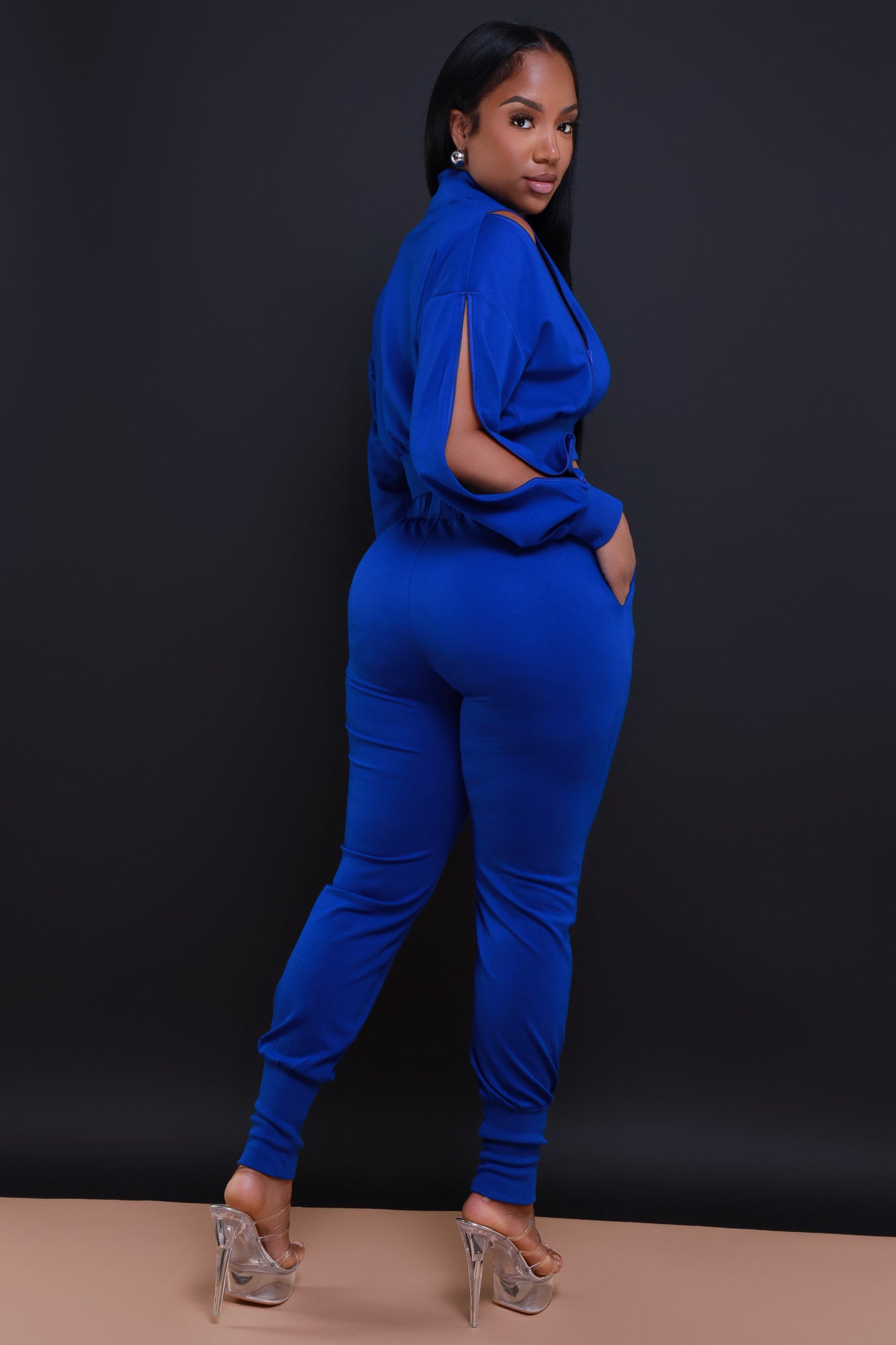 Top Priority Zippered Cropped Jogger Set - Royal Blue | Swank A Posh