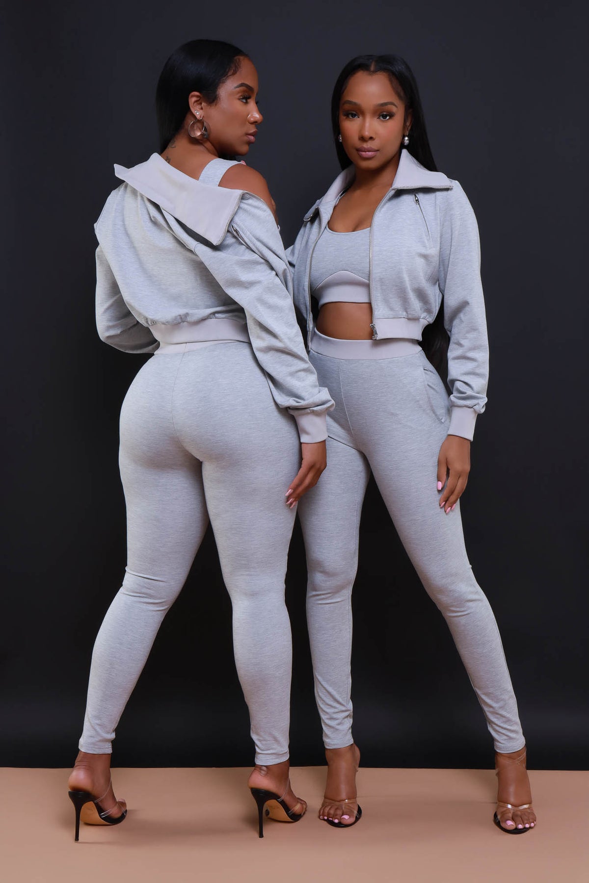 
              Never There Zip Up Jogger Set - Heather Grey - Swank A Posh
            