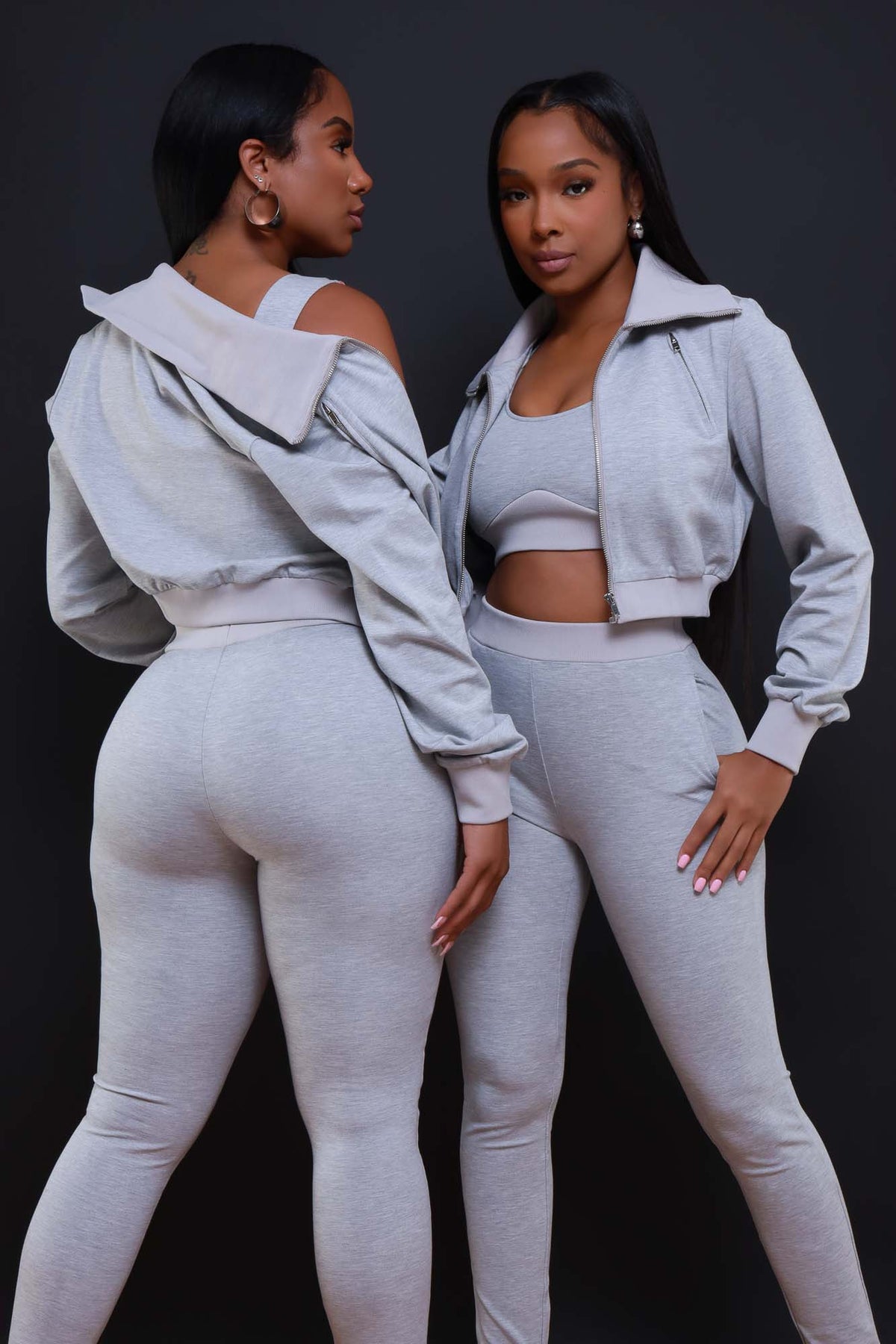 
              Never There Zip Up Jogger Set - Heather Grey - Swank A Posh
            