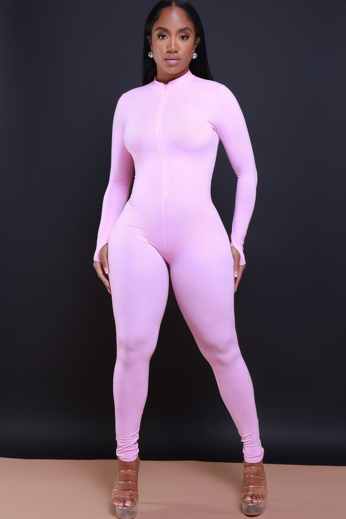 
              Save Tonight Mock Neck Jumpsuit - Baby Pink - Swank A Posh
            