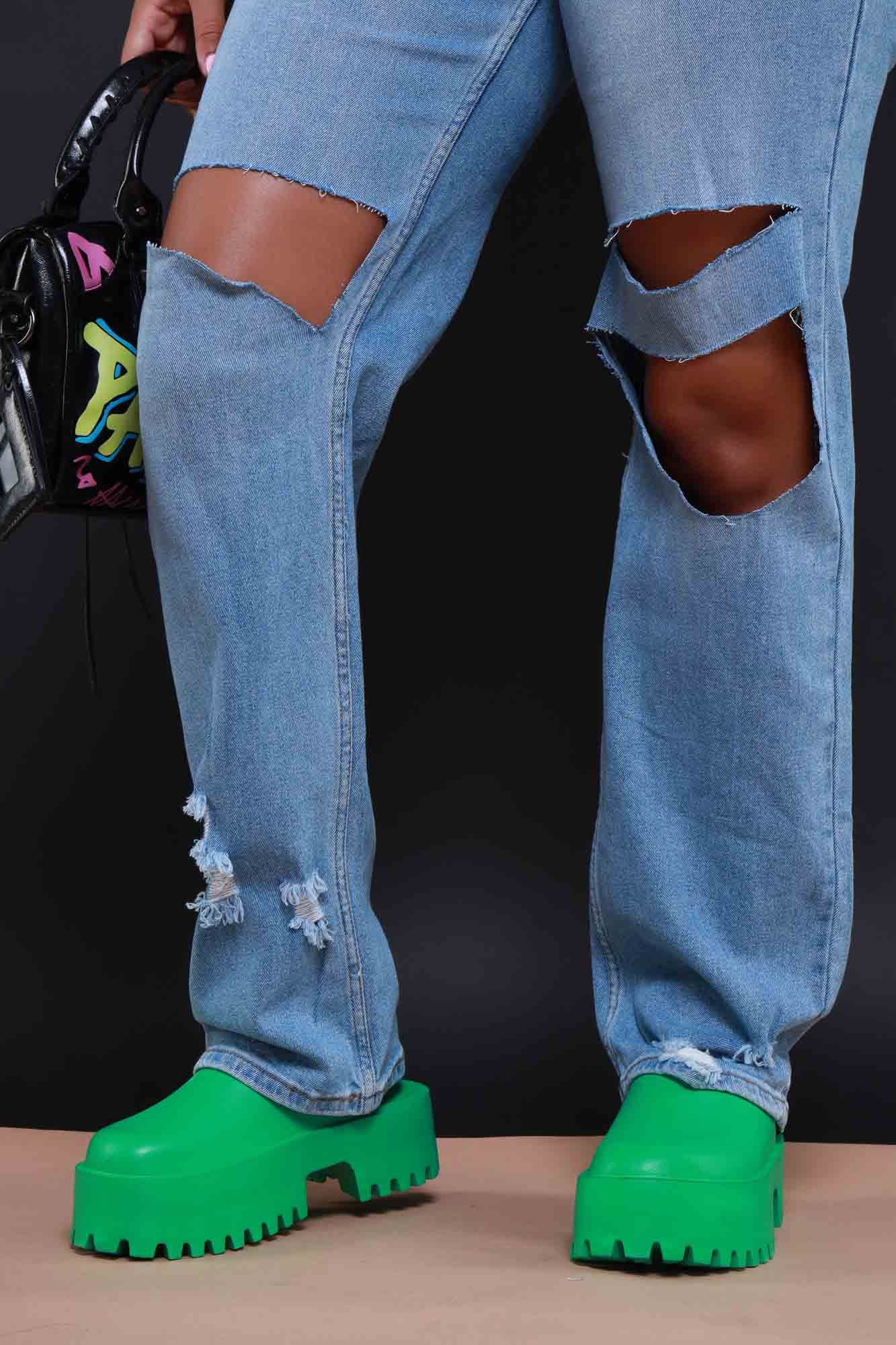 No Such Luck Platform Chunky Slides - Green - Swank A Posh