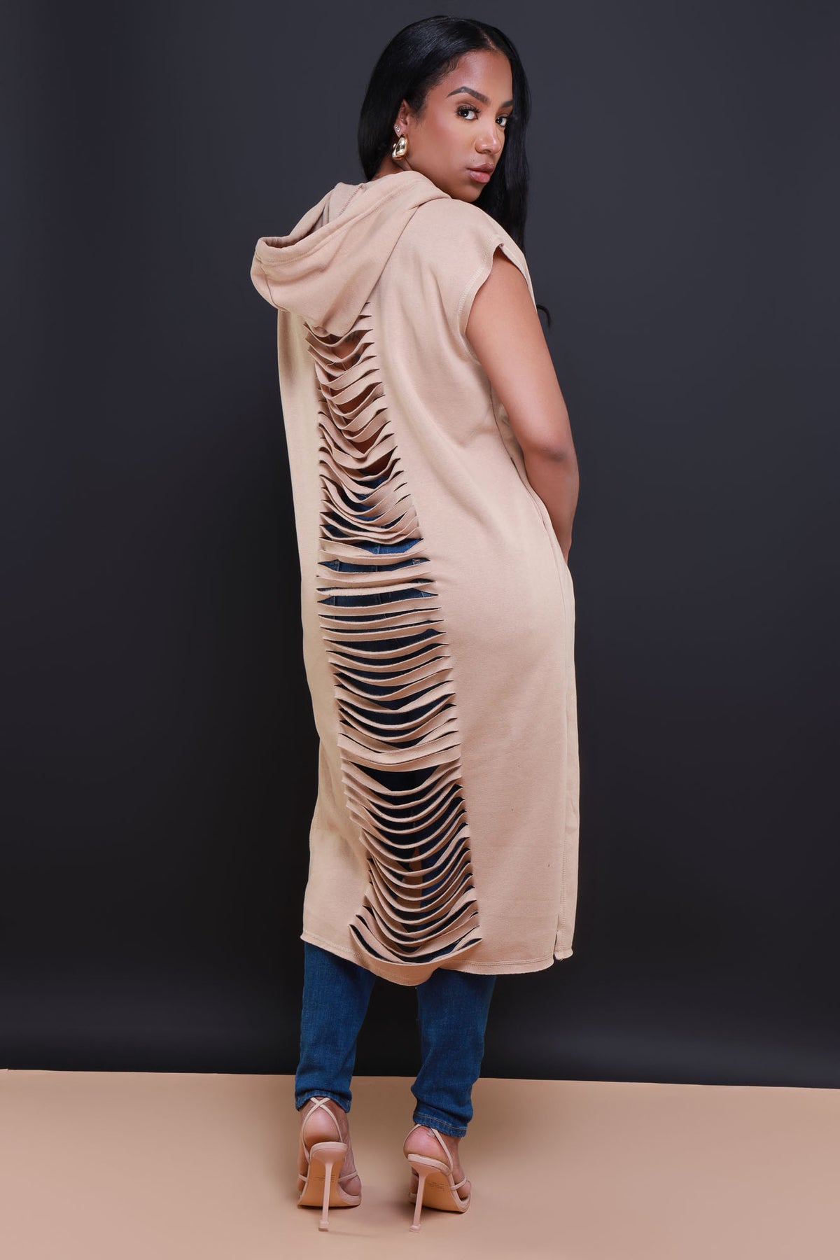 
              In This World Longline Cut Out Hoodie - Beige - Swank A Posh
            