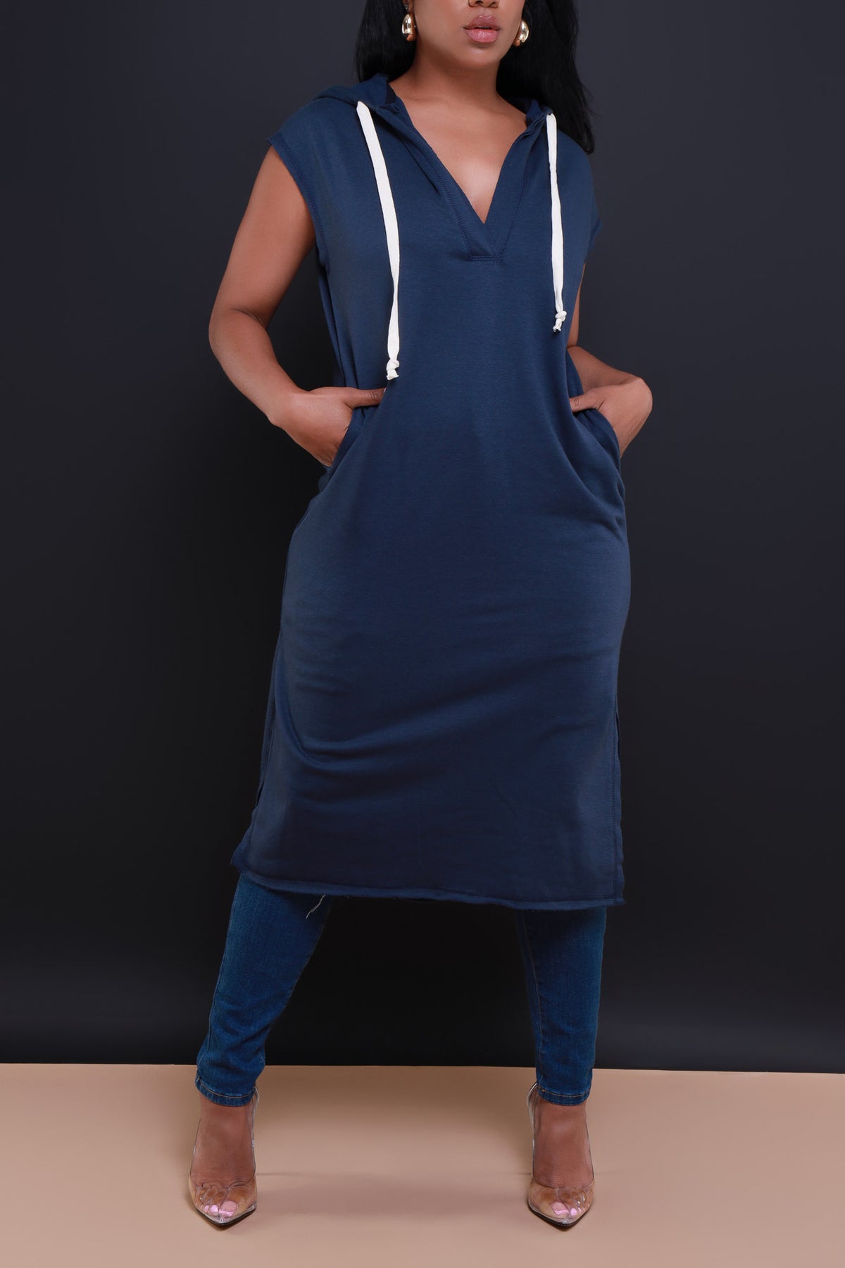 
              In This World Longline Cut Out Hoodie - Navy - Swank A Posh
            