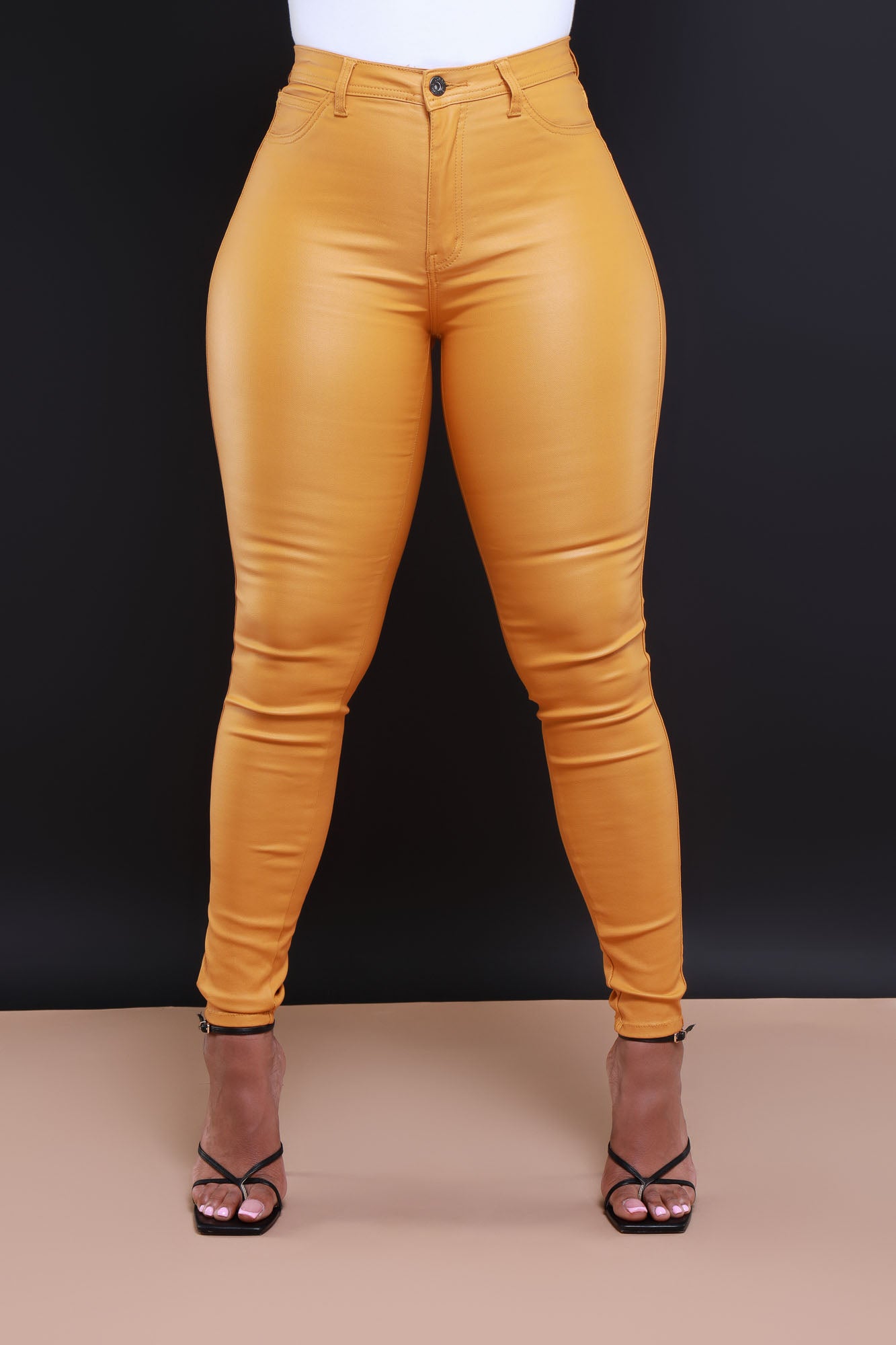 Orange High Waisted Vegan Leather Pants