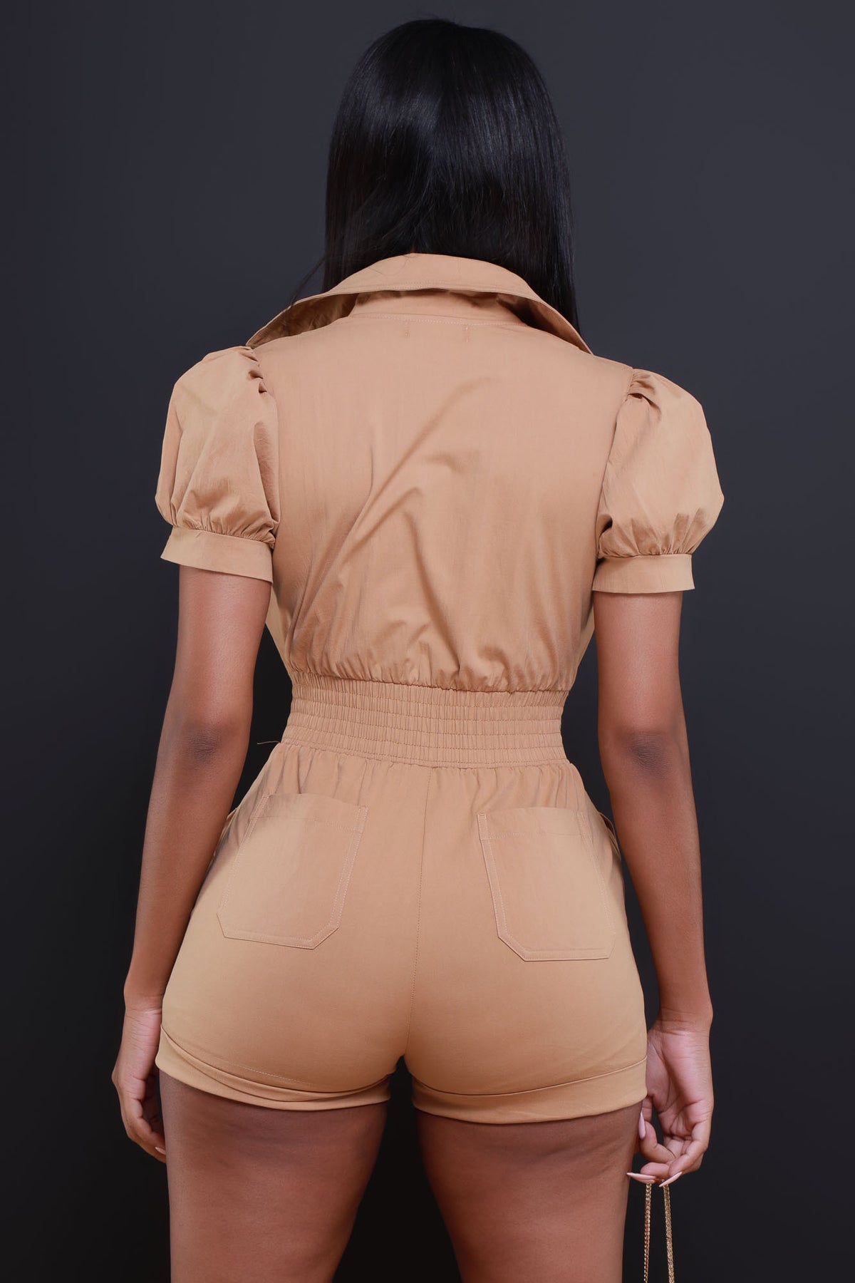 
              Ever After Short Sleeve Cut Out Romper - Brown - Swank A Posh
            