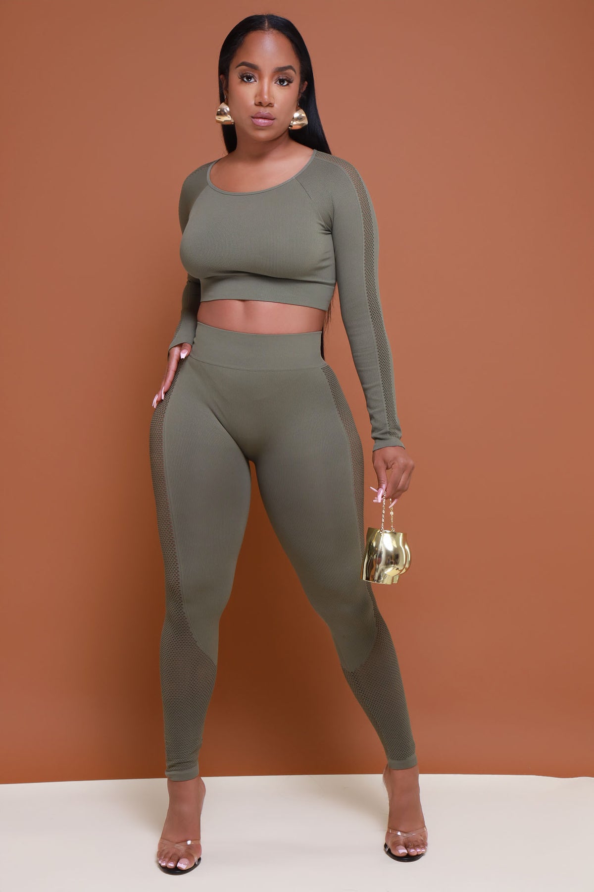 
              How We Roll Open Knit Cropped Legging Set - Army Green - Swank A Posh
            