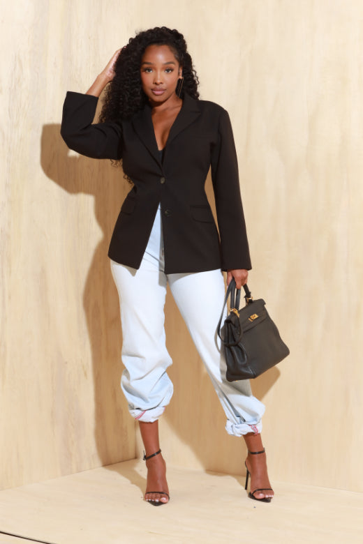 The Contour Cinched Waist Blazer - Black
