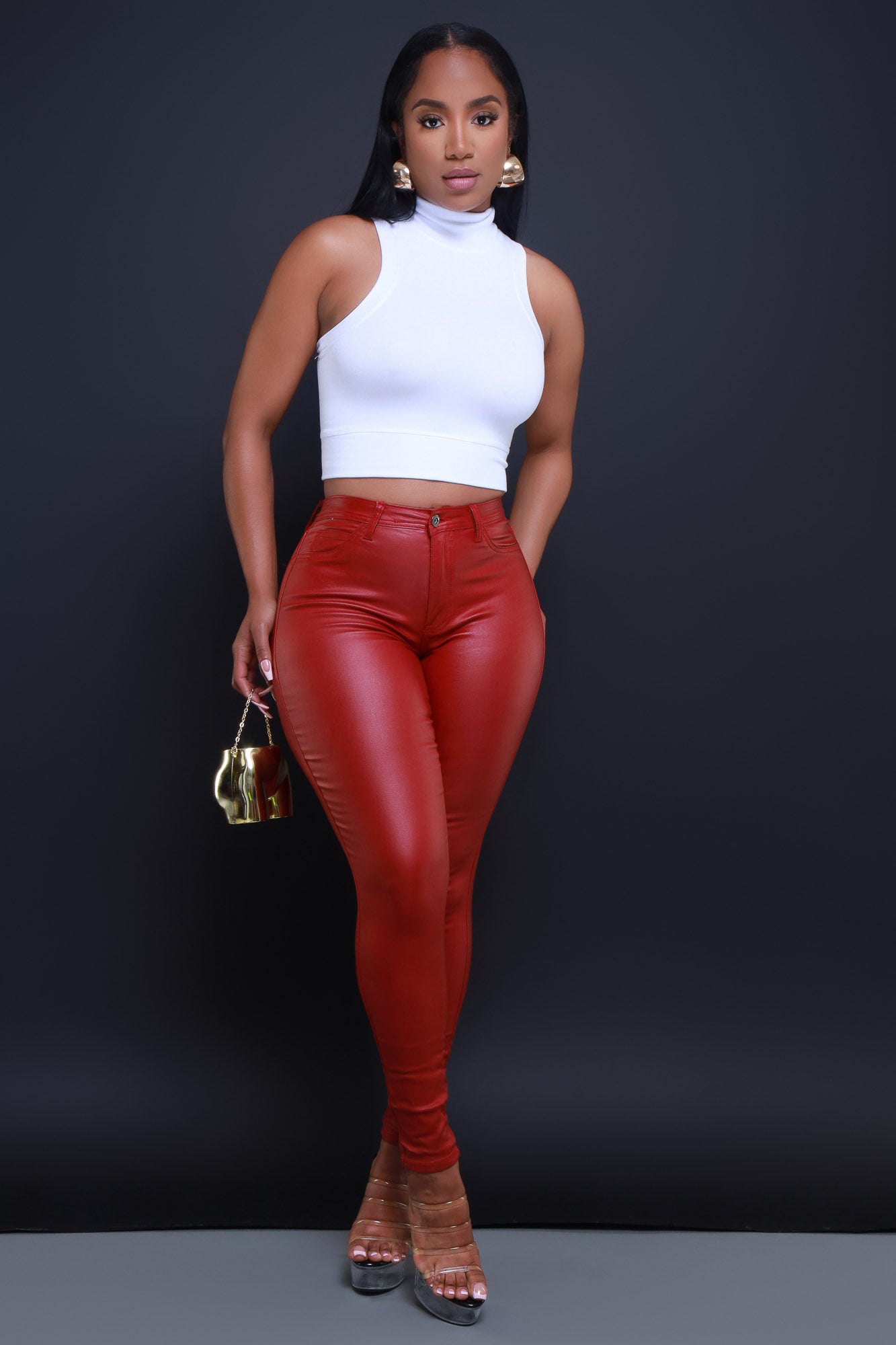 Curve You Faux Leather High Rise Pants - Burgundy - Swank A Posh