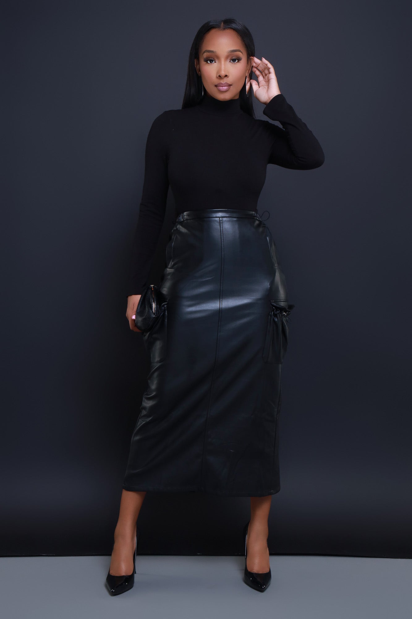 Dark Side Faux Leather Cargo Maxi Skirt - Black