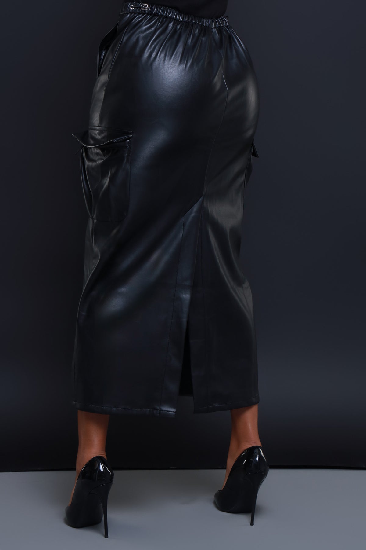 
              Dark Side Faux Leather Cargo Maxi Skirt - Black - Swank A Posh
            