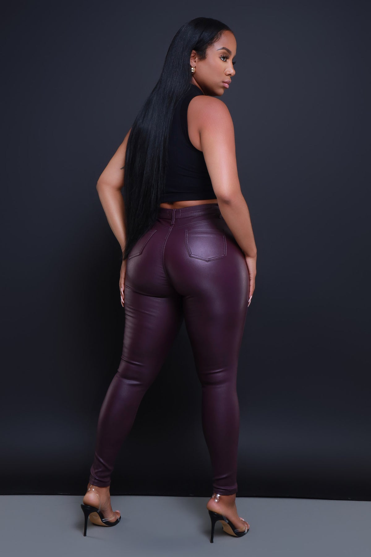 
              Curve You Faux Leather High Rise Pants - Wine - Swank A Posh
            