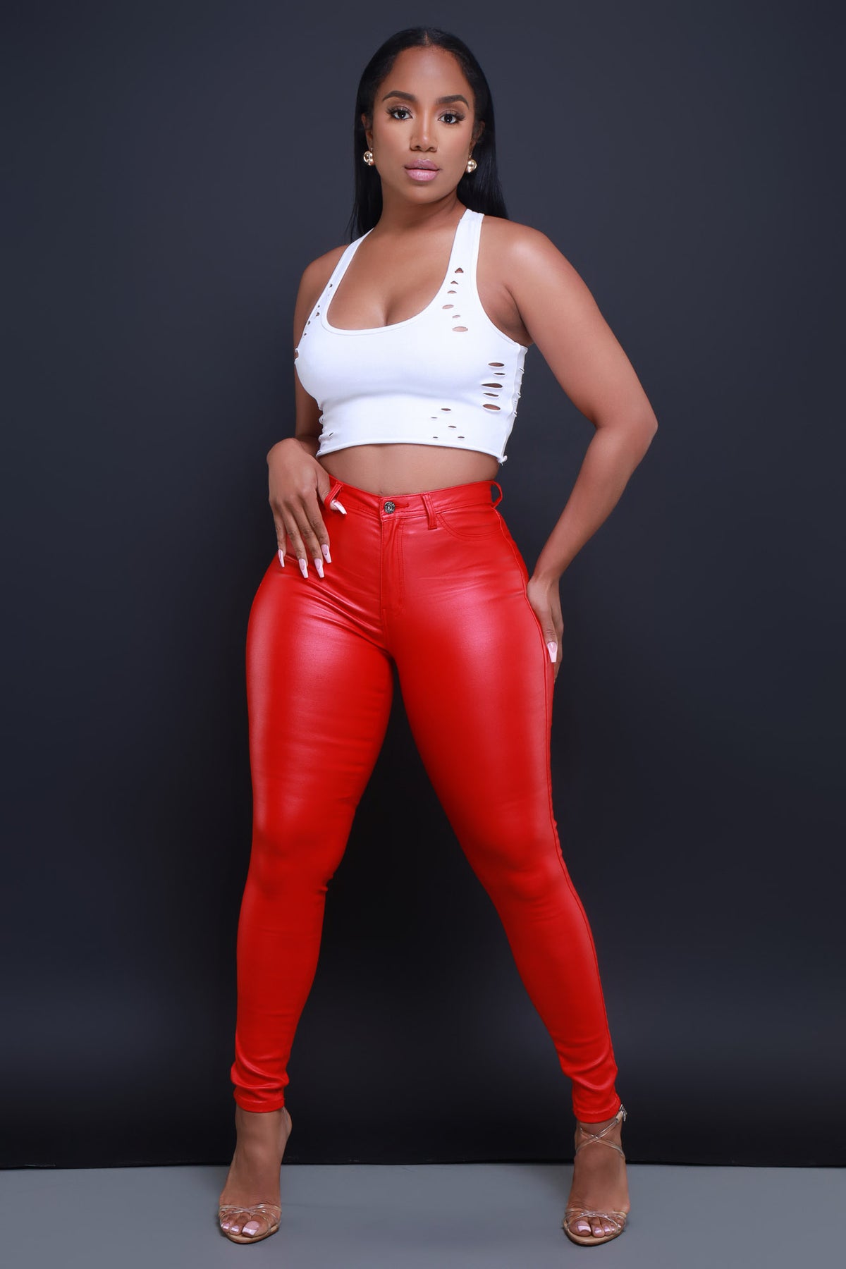 
              Curve You Faux Leather High Rise Pants - Red - Swank A Posh
            