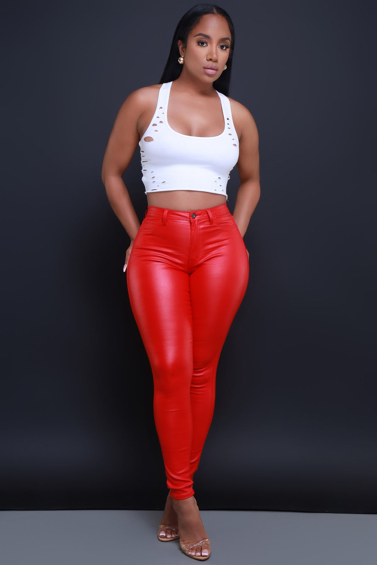 
              Curve You Faux Leather High Rise Pants - Red - Swank A Posh
            