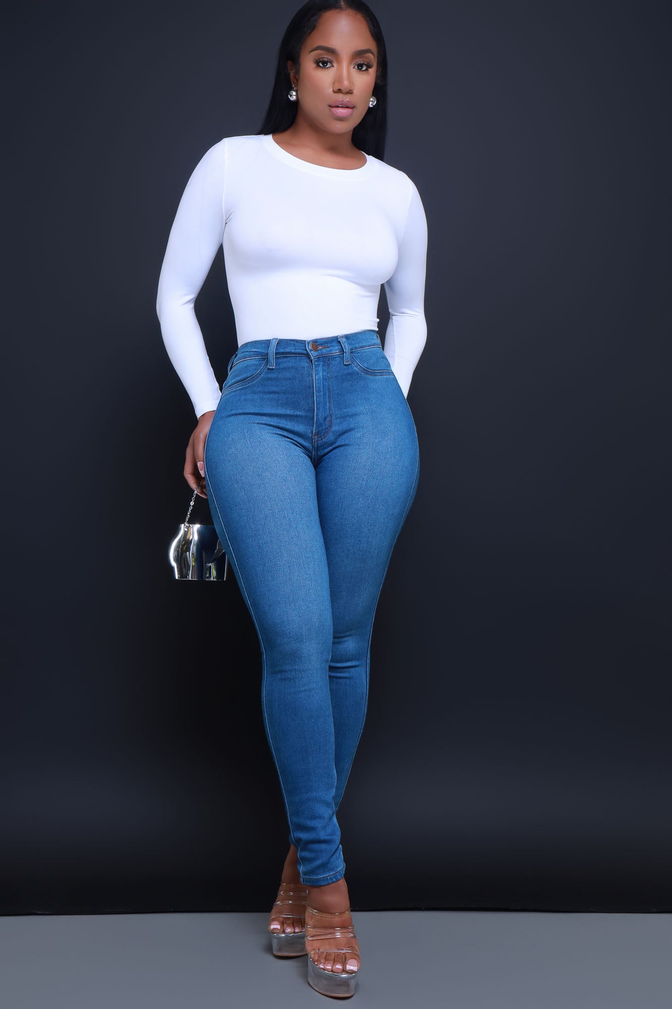 Dipper Classic High Rise Jeans - Mid Wash - Swank A Posh