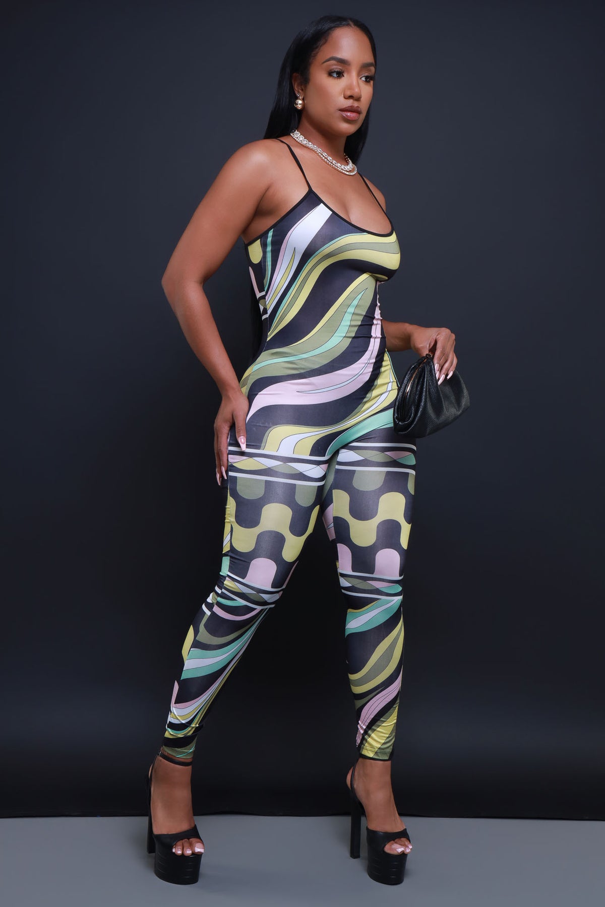 
              Hand In Hand Graphic Print Jumpsuit - Black Multicolor - Swank A Posh
            