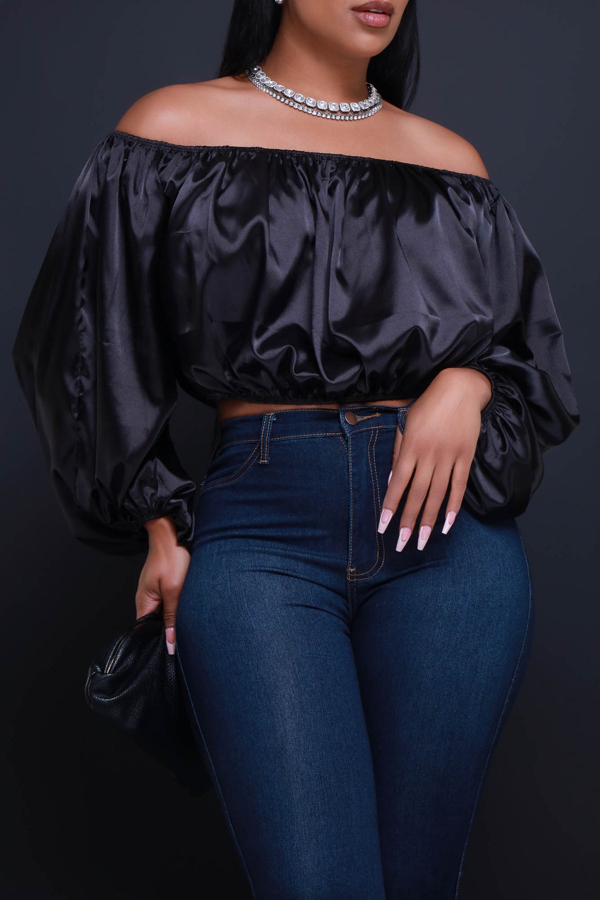 
              All For You Off The Shoulder Crop Top - Black - Swank A Posh
            