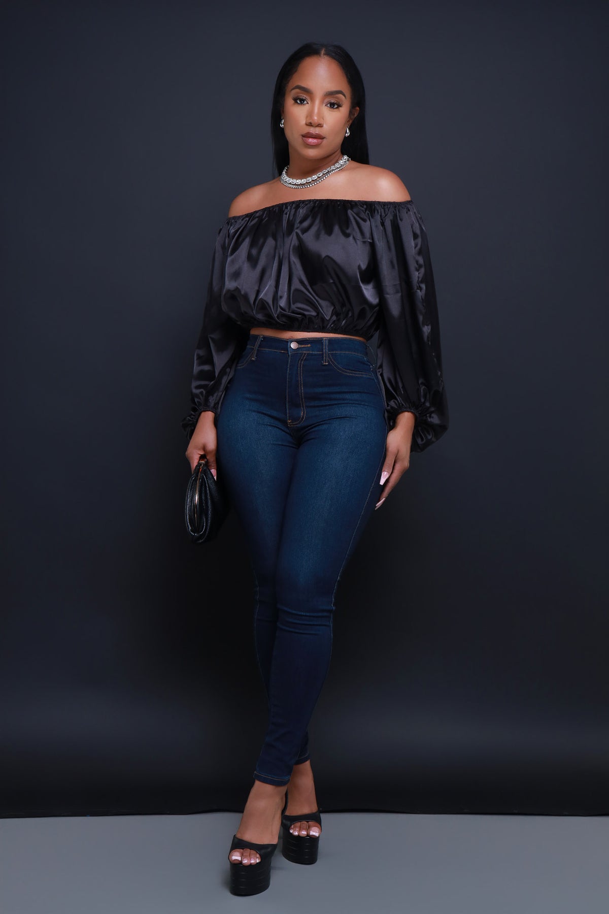 
              All For You Off The Shoulder Crop Top - Black - Swank A Posh
            