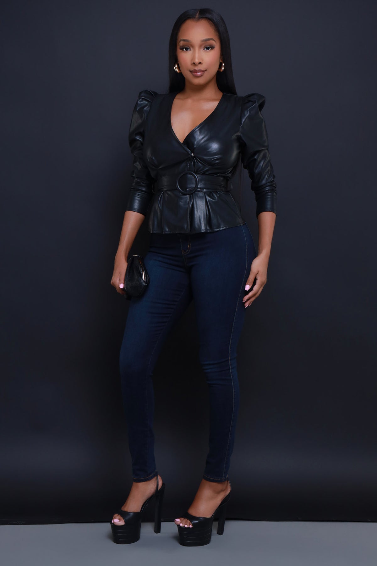 
              Afterlife Puff Sleeve Faux Leather Jacket - Black - Swank A Posh
            