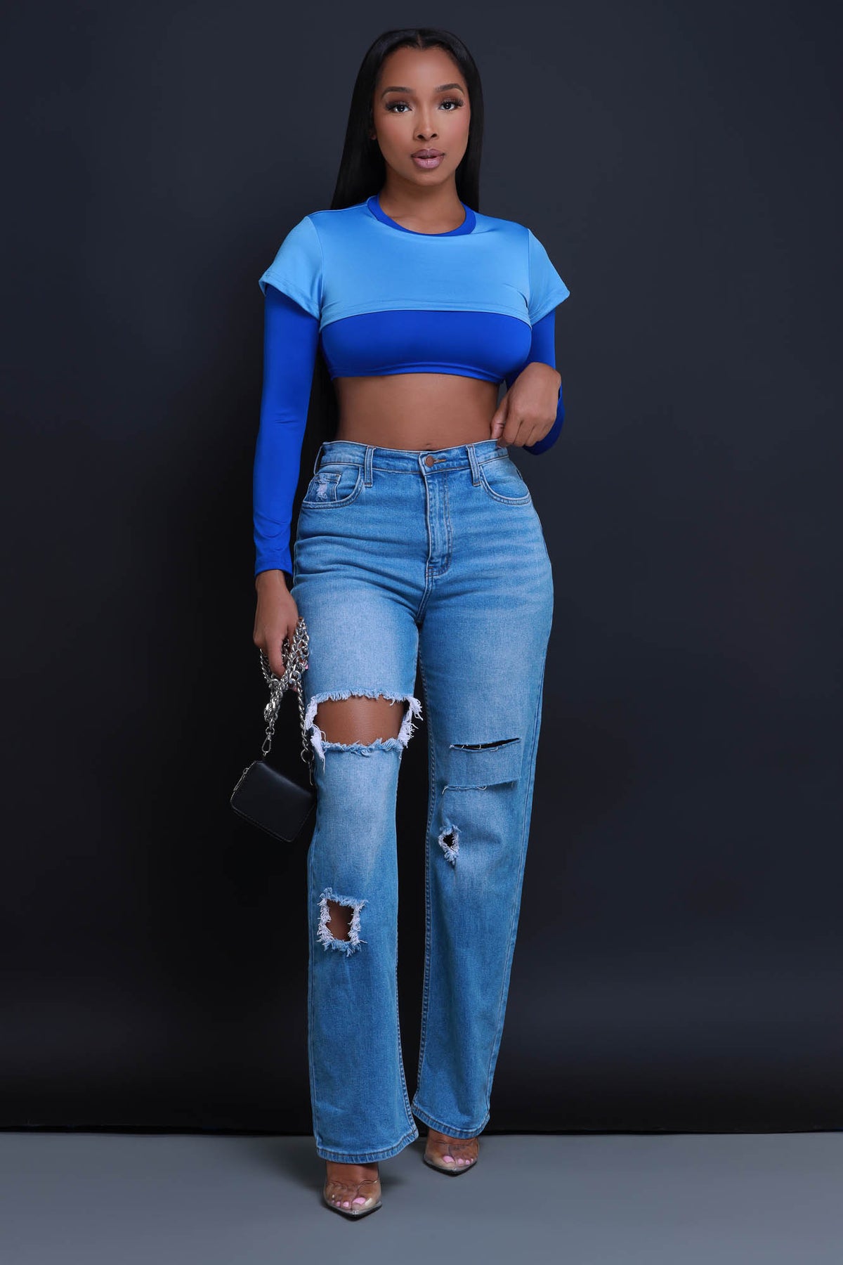 
              Dig Deeper Double Layer Crop Top - Baby Blue/Royal Blue - Swank A Posh
            