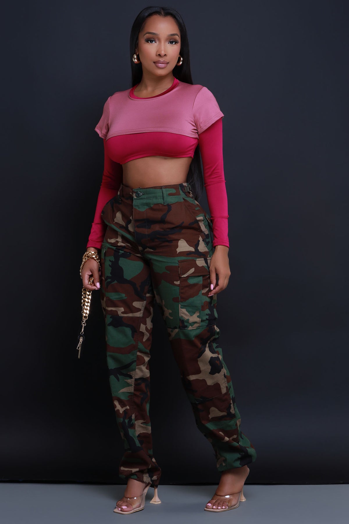 
              Dig Deeper Double Layer Crop Top - Pink/Pink - Swank A Posh
            
