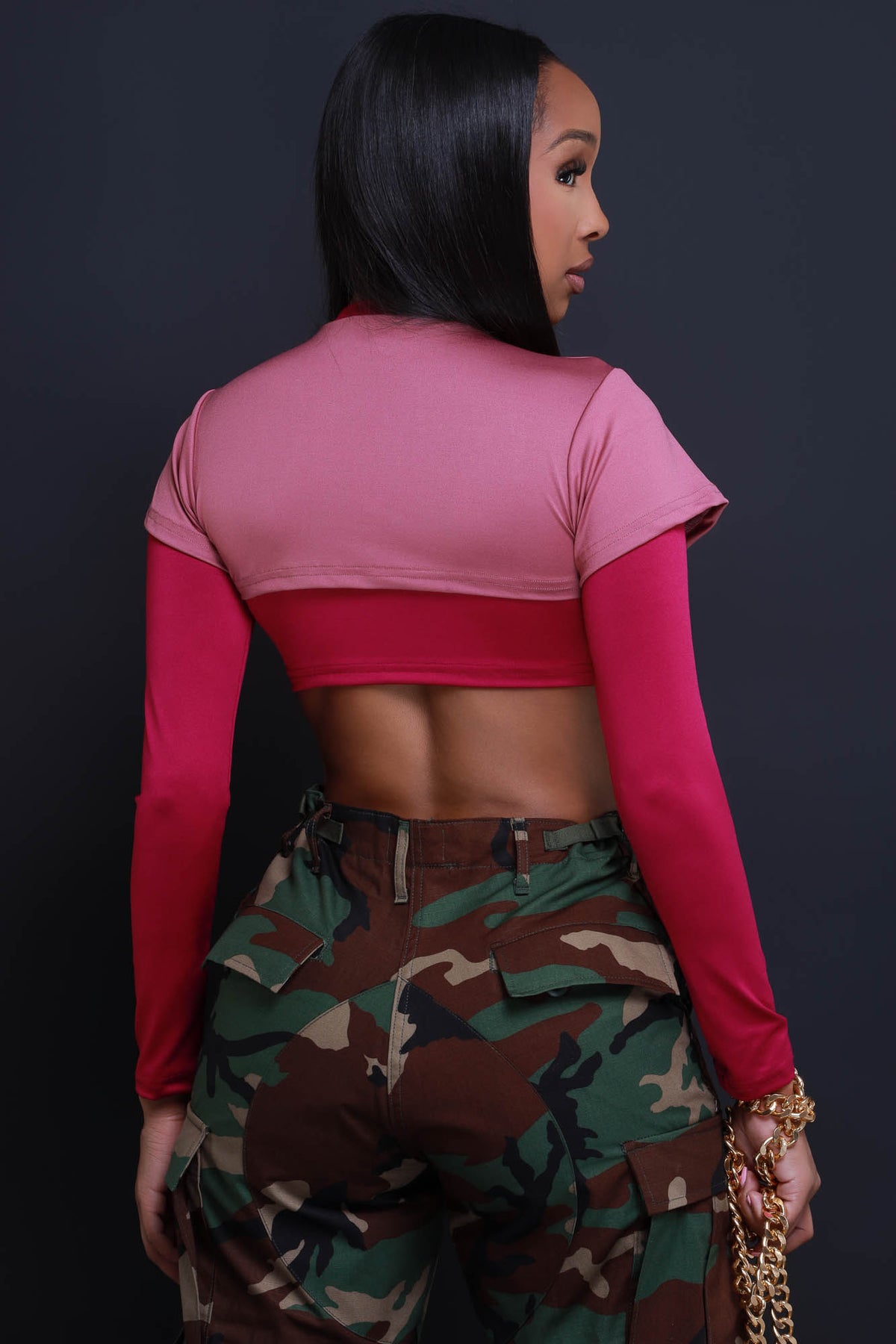 
              Dig Deeper Double Layer Crop Top - Pink/Pink - Swank A Posh
            