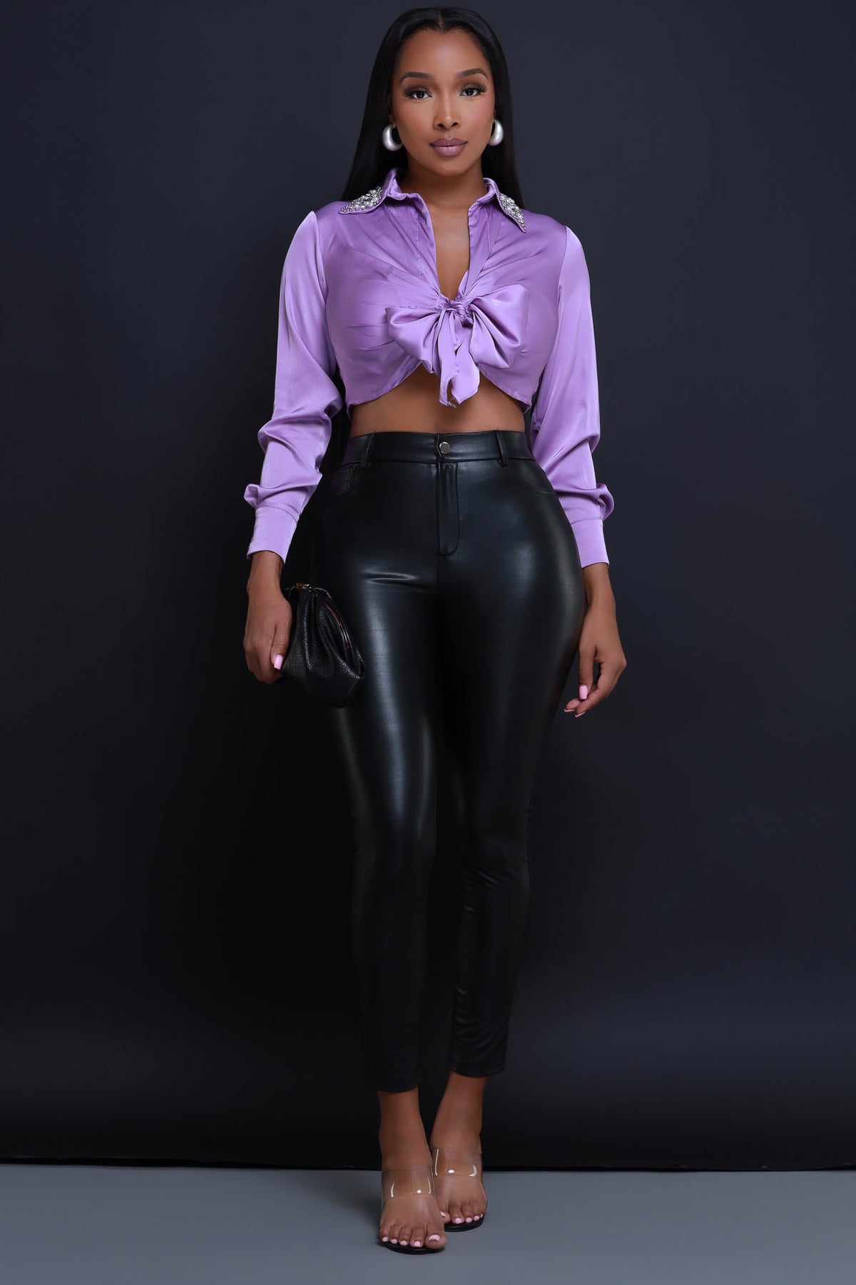 
              Try To Resist Embellished Satin Crop Top - Lilac - Swank A Posh
            