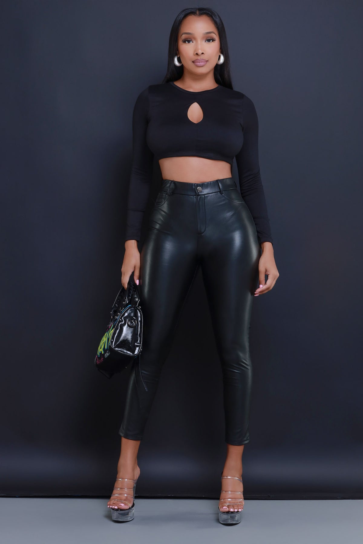 
              Not Worried Double Layered Keyhole Crop Top - Black - Swank A Posh
            