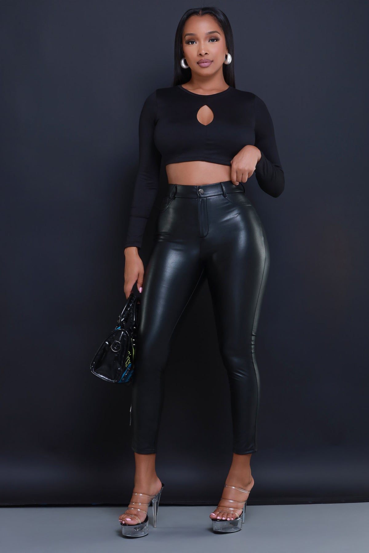 
              Not Worried Double Layered Keyhole Crop Top - Black - Swank A Posh
            