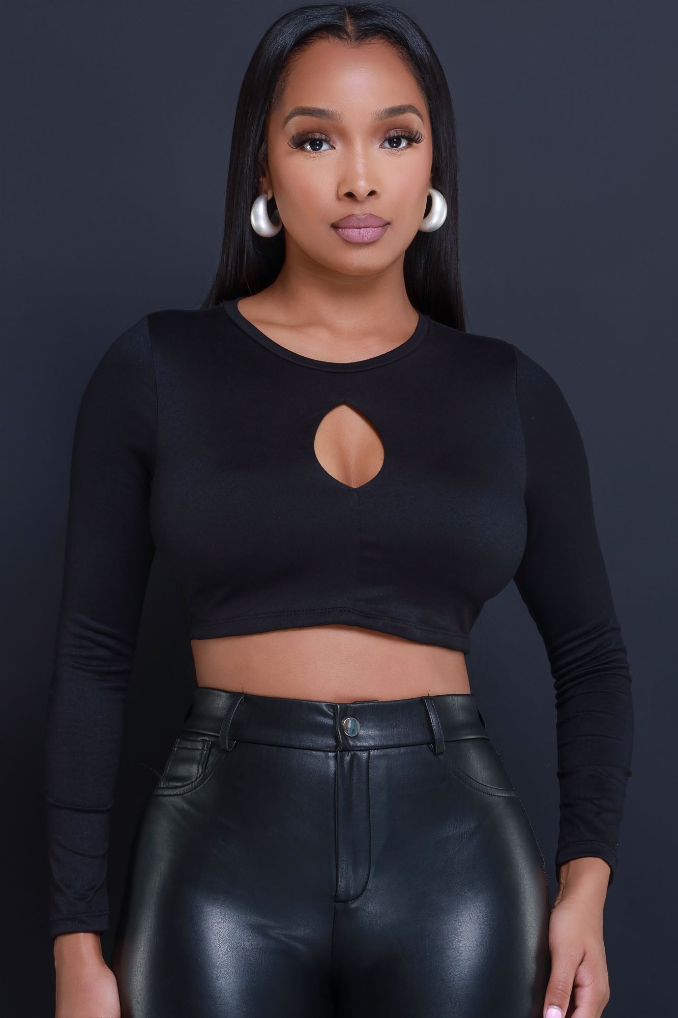 Not Worried Double Layered Keyhole Crop Top - Black - Swank A Posh
