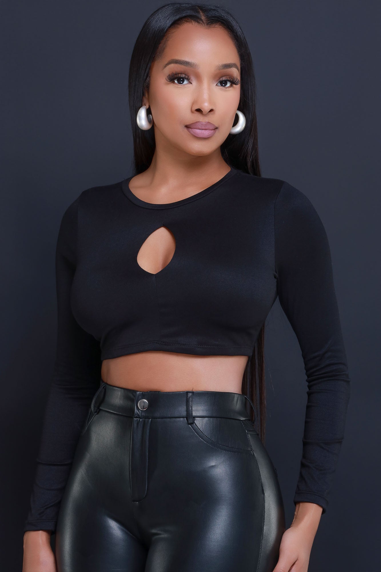 Not Worried Double Layered Keyhole Crop Top - Black - Swank A Posh