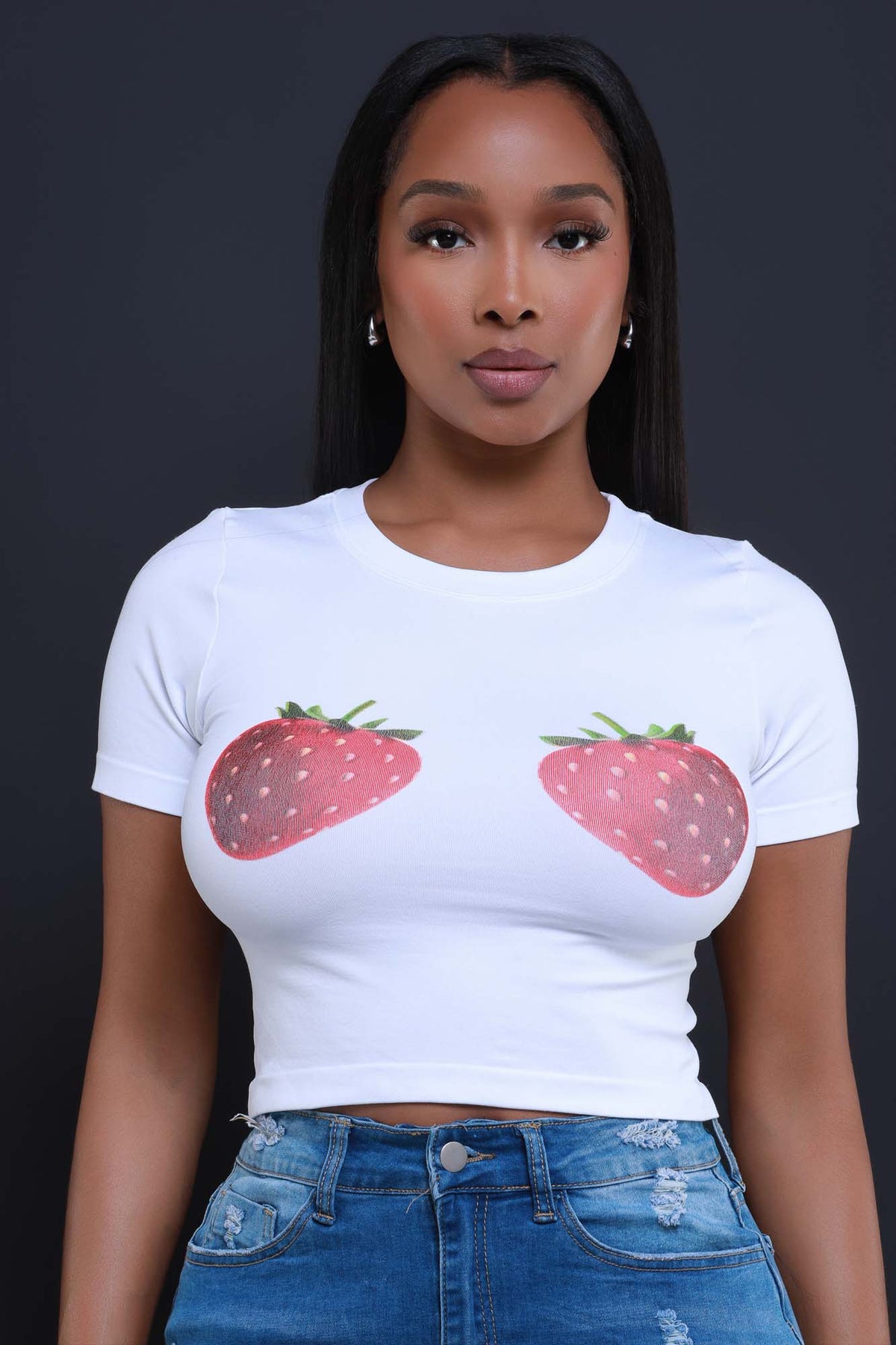 
              Strawberry Fields Graphic Crop T-Shirt - White - Swank A Posh
            