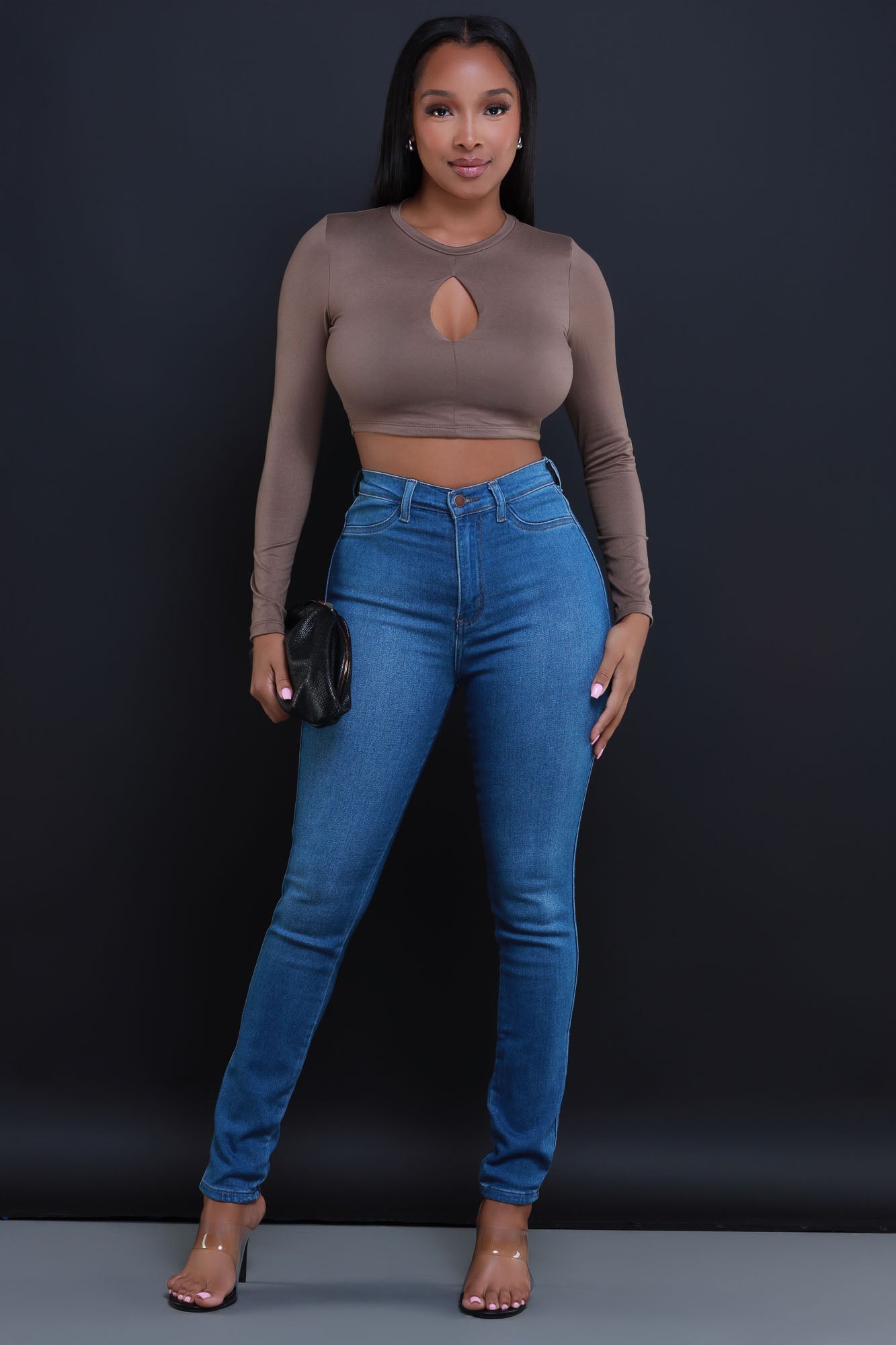 Not Worried Double Layered Keyhole Crop Top - Deep Taupe - Swank A Posh