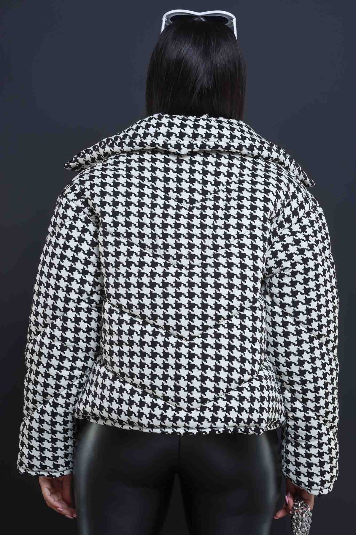 
              What Happened Houndstooth Puffer Coat - Black/White - Swank A Posh
            