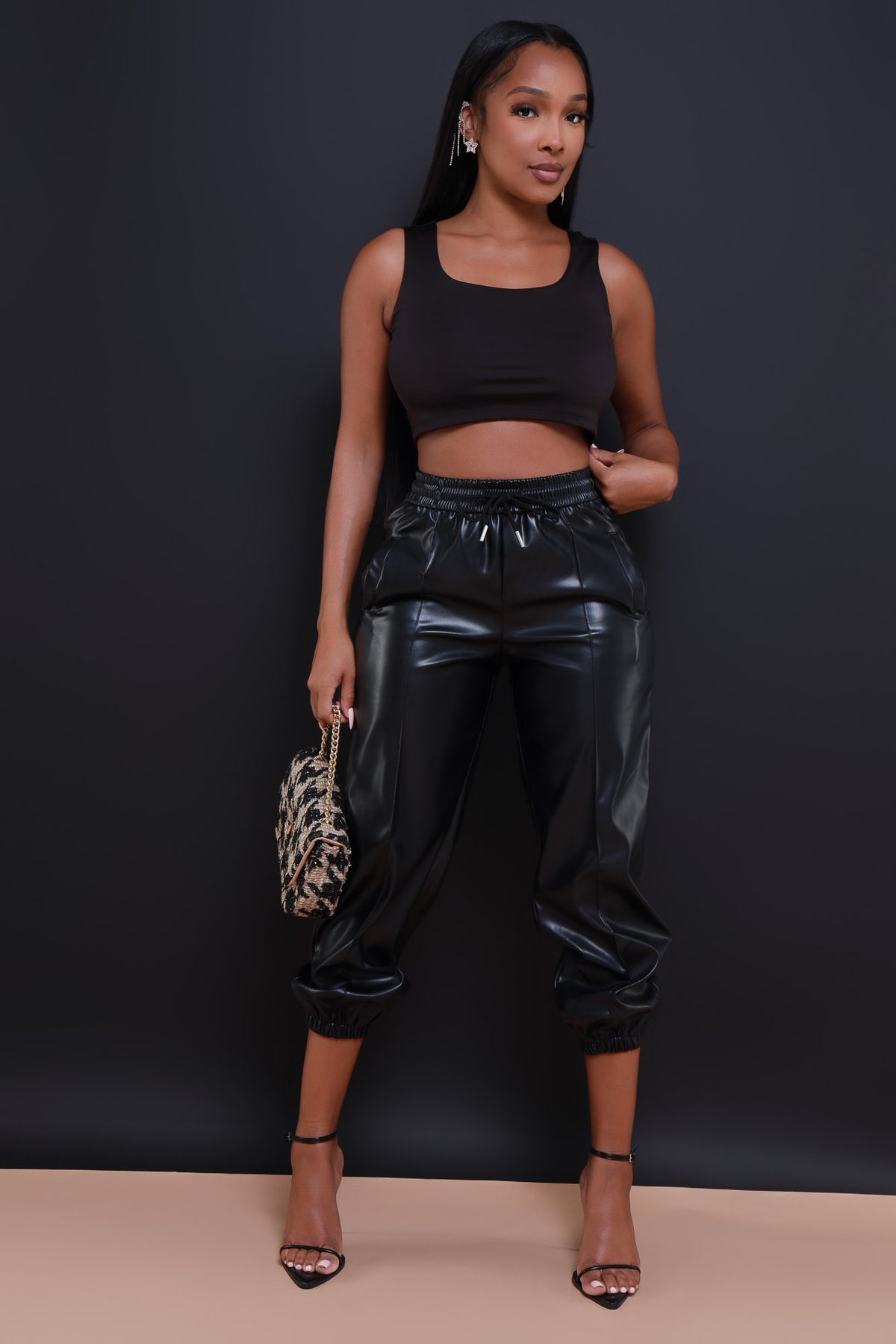 
              Double Dare Faux Leather Joggers - Black - Swank A Posh
            