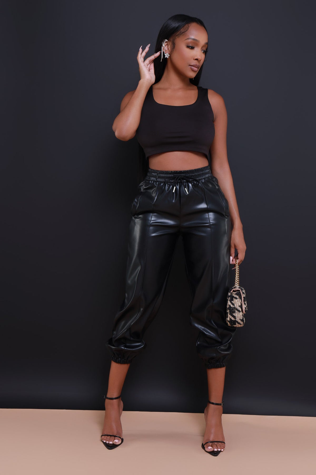 
              Double Dare Faux Leather Joggers - Black - Swank A Posh
            