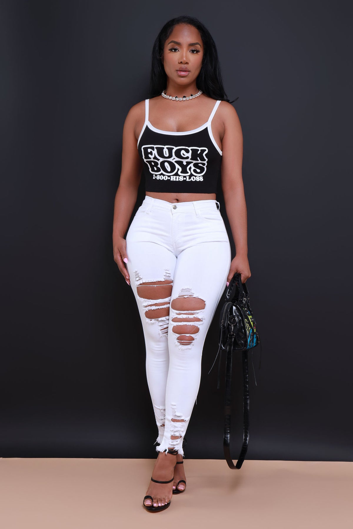 Witness Distressed High Rise Jeans - White